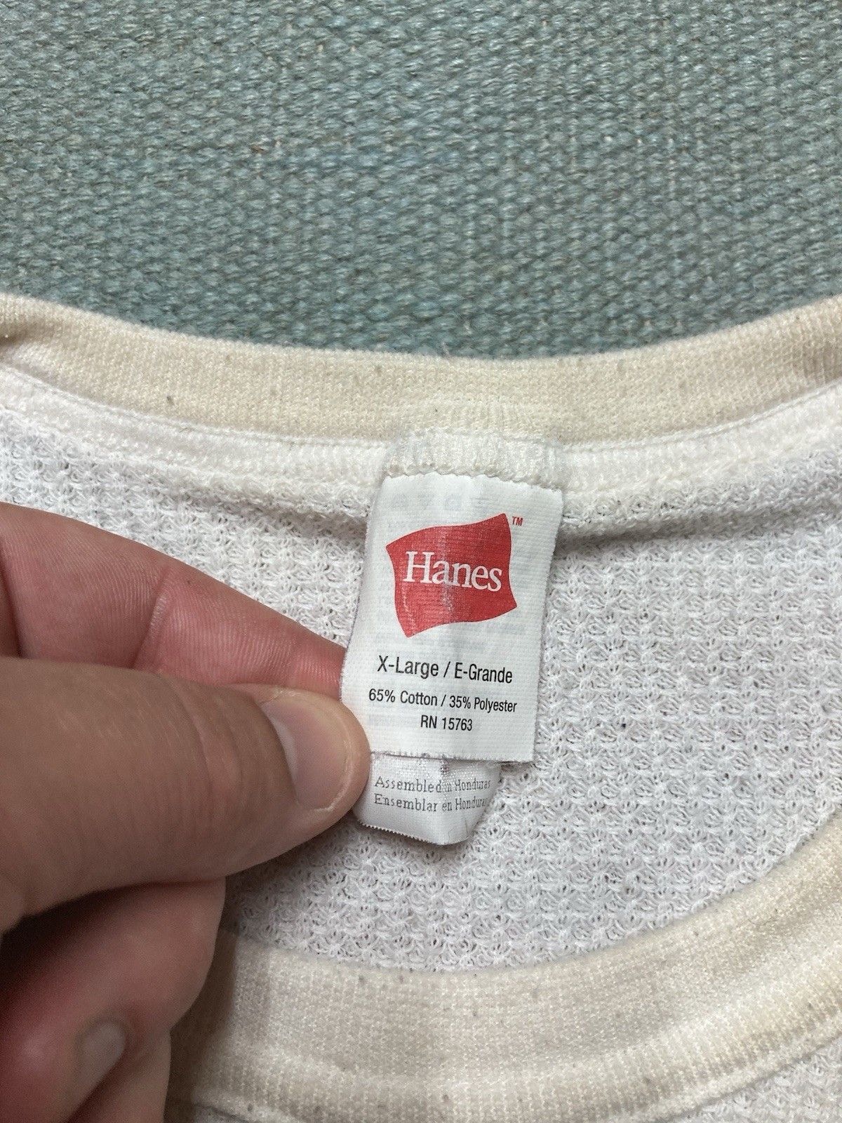 Vintage waffle knit thermal shirt base layer Hanes blank white XL Size US XL / EU 56 / 4 - 5 Thumbnail
