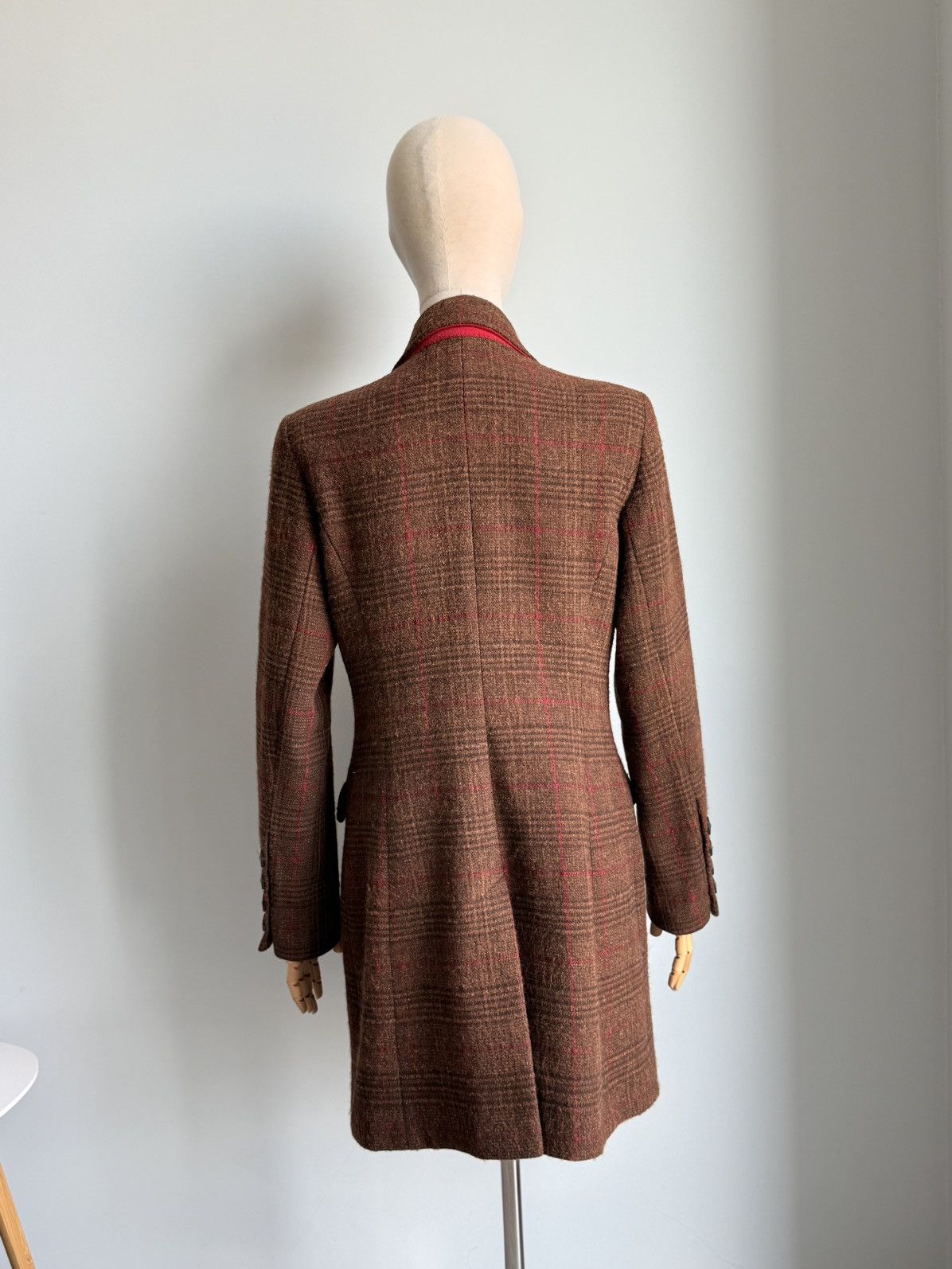 Sezane Sézane Brown Tweed Red Windowpane Wool Coat Tailored Size S / US 4 / IT 40 - 8 Thumbnail