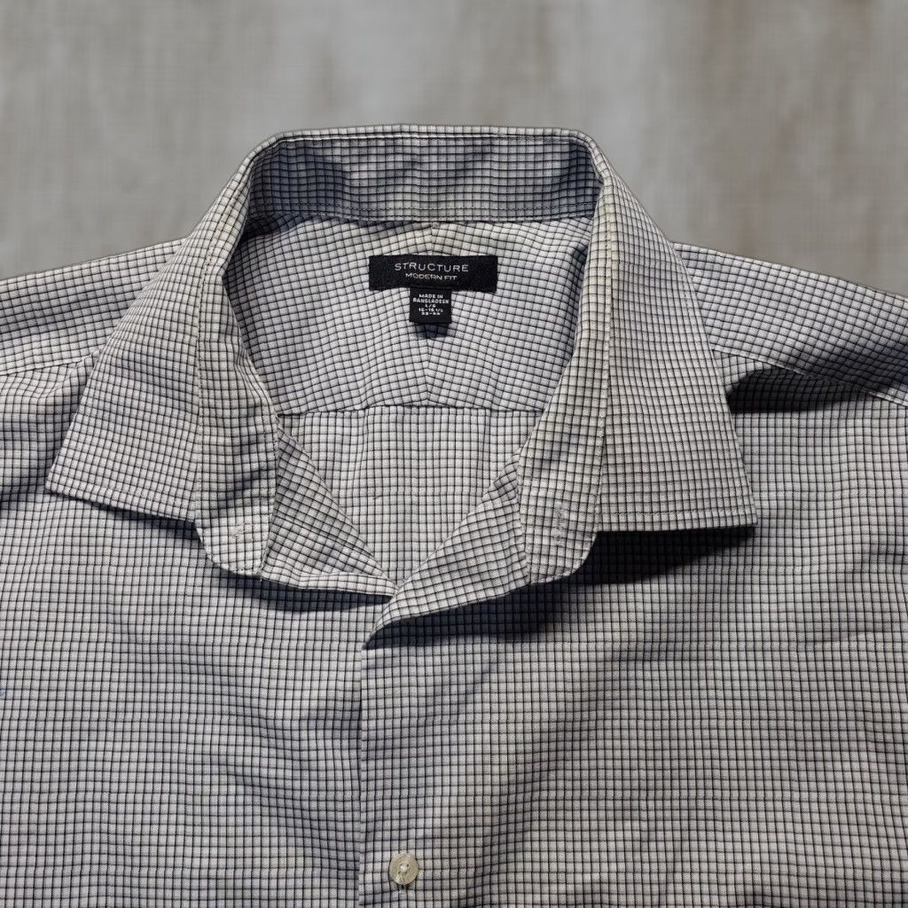 Vintage Structure Gray Modern Fit Dress Shirt Long Sleeve Adult Men's Large Size 42R - 1 Thumbnail