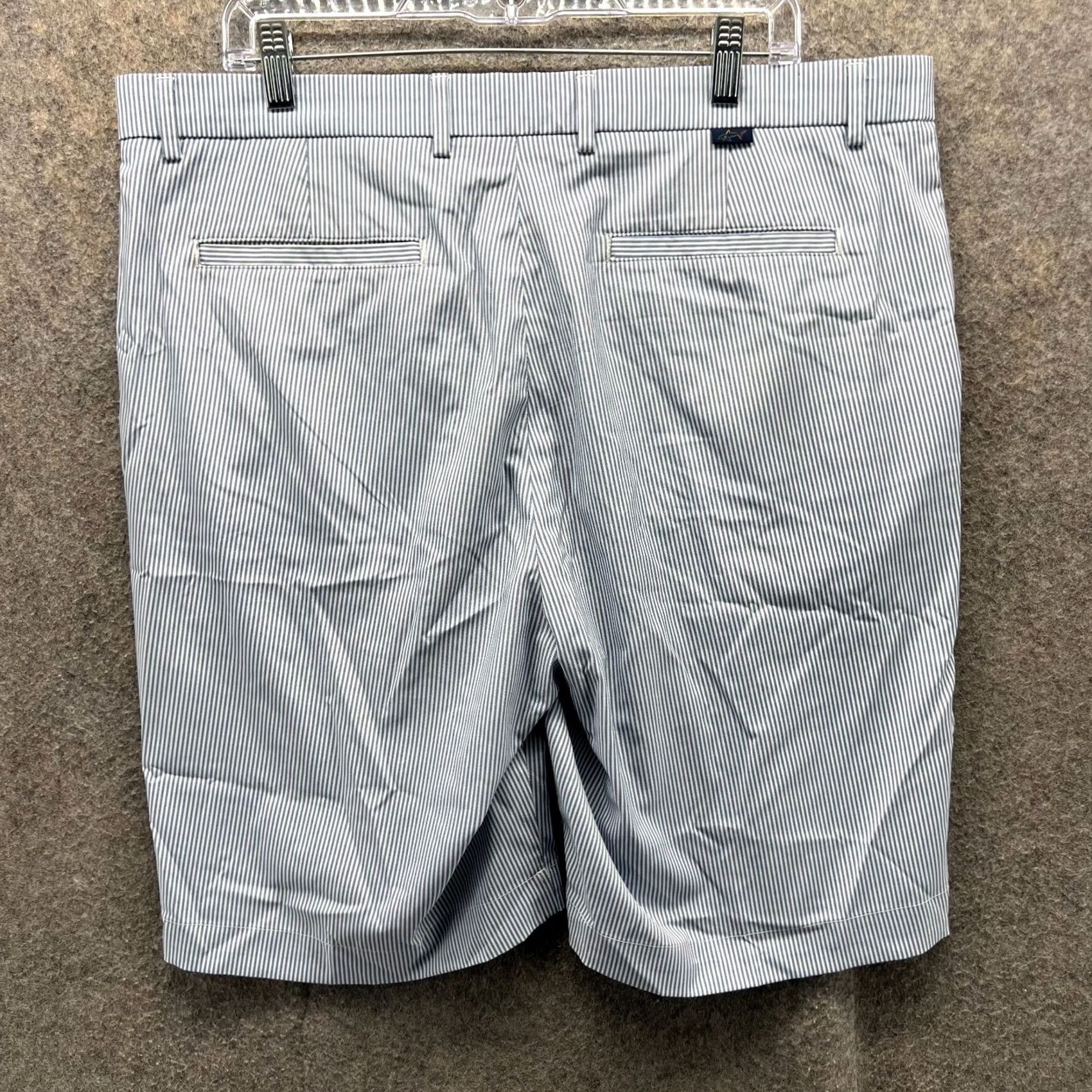 Vintage Greg Norman Shorts Mens 38 Blue Striped Chino Flat Front Polyester Spandex Pockets Slim Casual Travel” Size US 38 / EU 54 - 2 Thumbnail