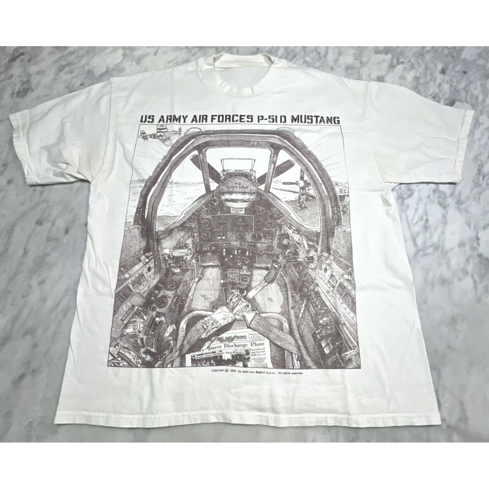 Vintage VINTAGE 1992 Aviation P-510 Mustang Cockpit T Shirt Men L White Graphic Tee 1990s Sportswear/Beach Mens Size US L / EU 52-54 / 3 - 2 Thumbnail