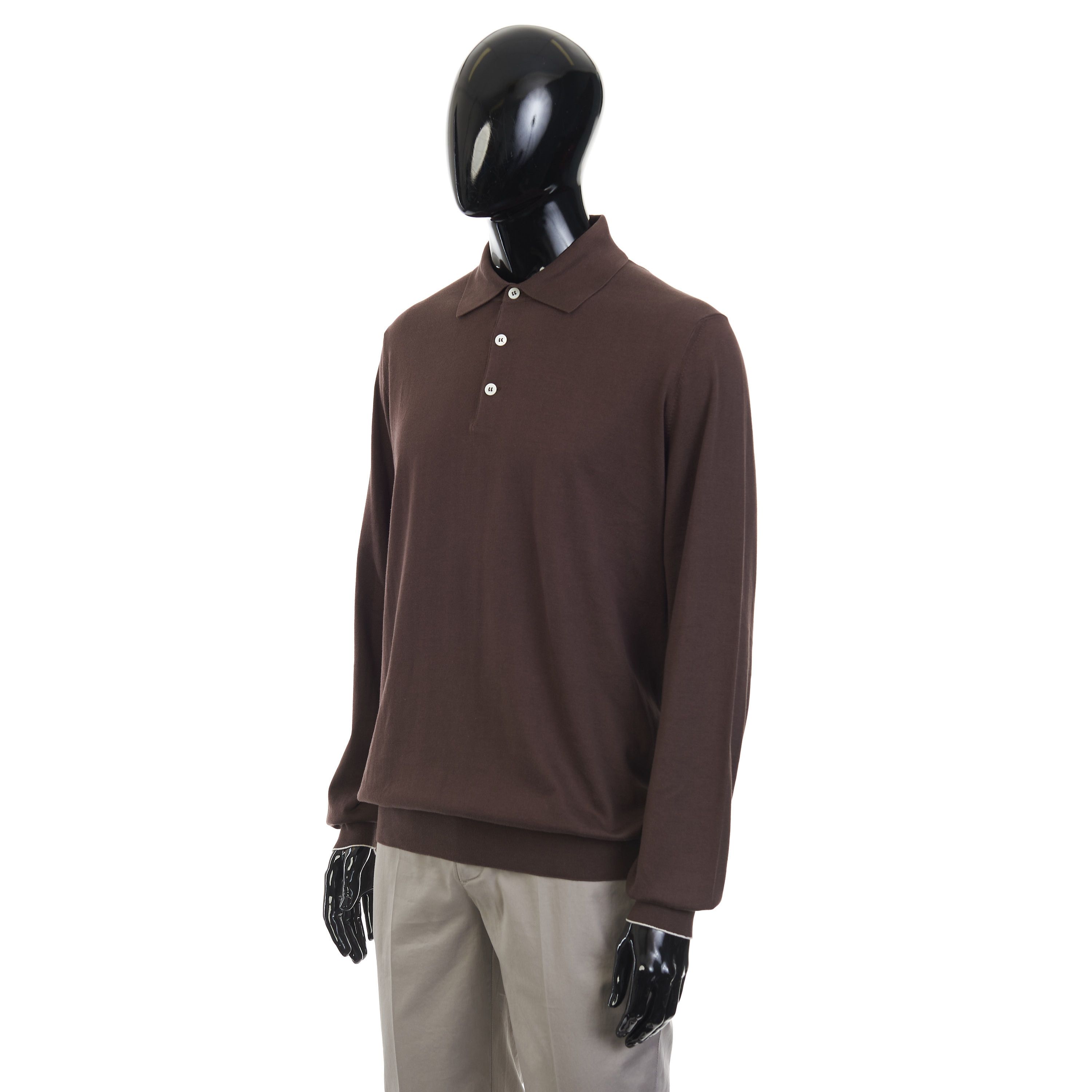 Brunello Cucinelli Brown Lightweight Cotton Knit Polo Shirt Size 58 Size US XXL / EU 58 / 5 - 3 Thumbnail