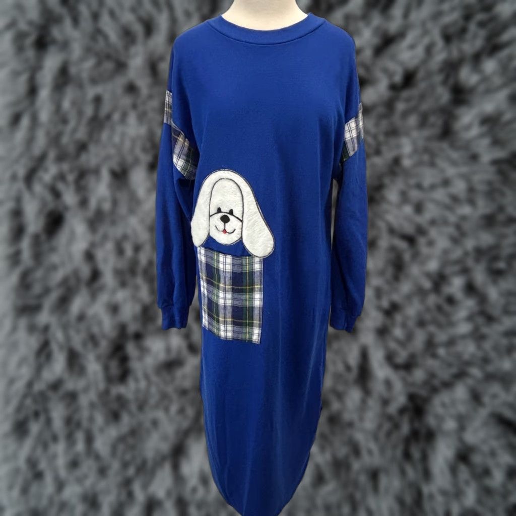 Vintage VINTAGE Leisure Life Sleep Shirt Nightgown Womens Medium Blue Dog Pocket Crewneck Long Sleeve Pullover Acrylic USA Size M / US 6-8 / IT 42-44 - 1 Thumbnail