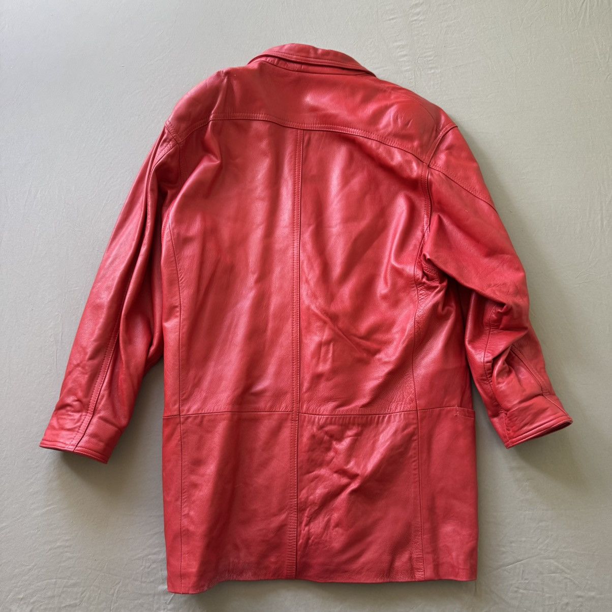 Other Vintage Slouchy Red Leather Peacoat Jacket Size XL / US 12-14 / IT 48-50 - 2 Thumbnail