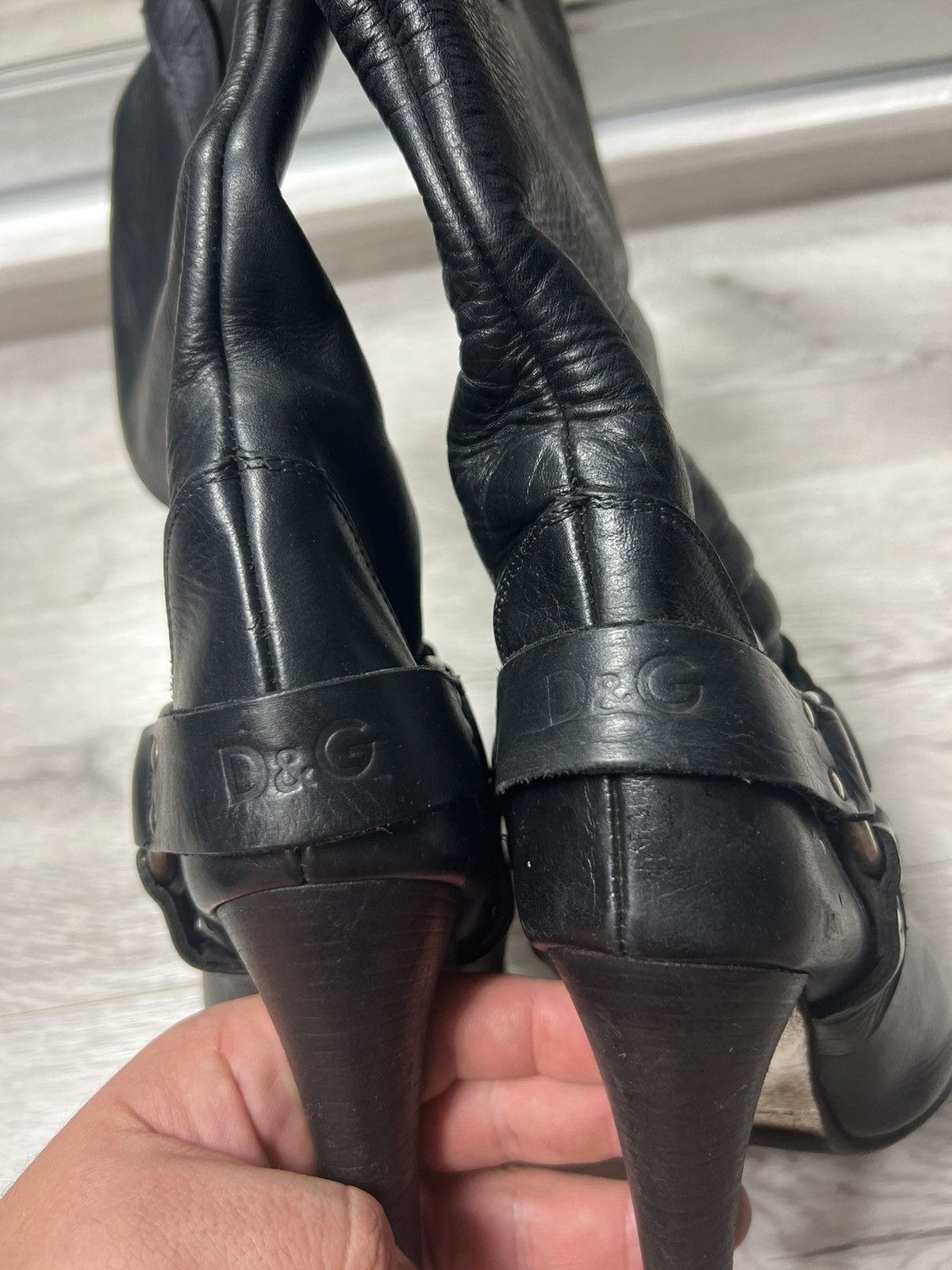 Dolce & Gabbana Dolce Gabbana Black Leather High Heel Boots D&G Y2K Style Size US 7.5 / IT 37.5 - 23 Thumbnail