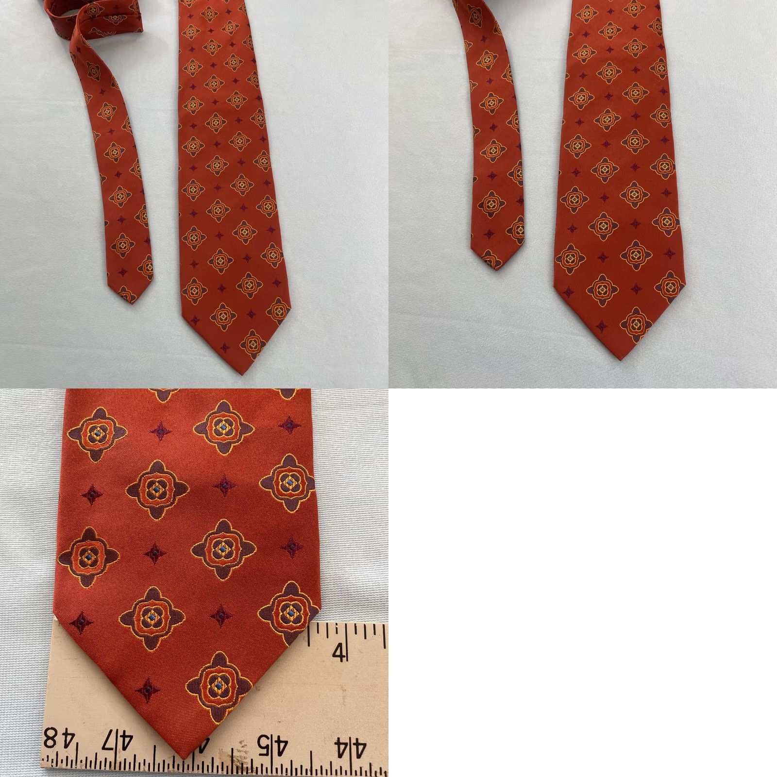 Brooks Brothers VINTAGE Brooks Brothers Tie Geometric Deco MCM Burnt Orange Silk 4x59" Wide Necktie Mens Tie Size ONE SIZE - 11 Thumbnail