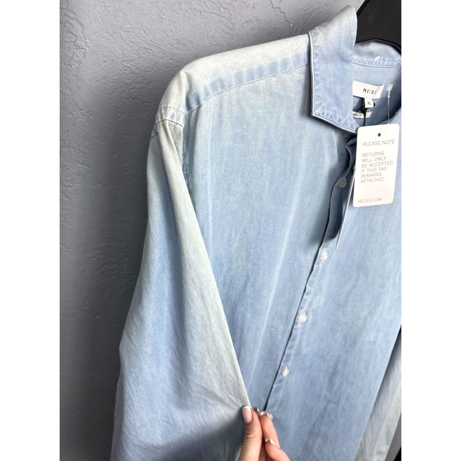 Reiss Reiss Vintage Mens Denim Shirt XL Blue Button-Up Long Sleeve Size US XL / EU 56 / 4 - 6 Thumbnail