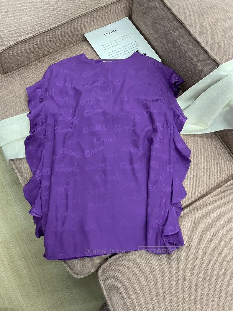 Chanel Chanel Spring and summer purple silk ruffled dark pattern Size XS / US 0-2 / IT 36-38 - 1 Thumbnail