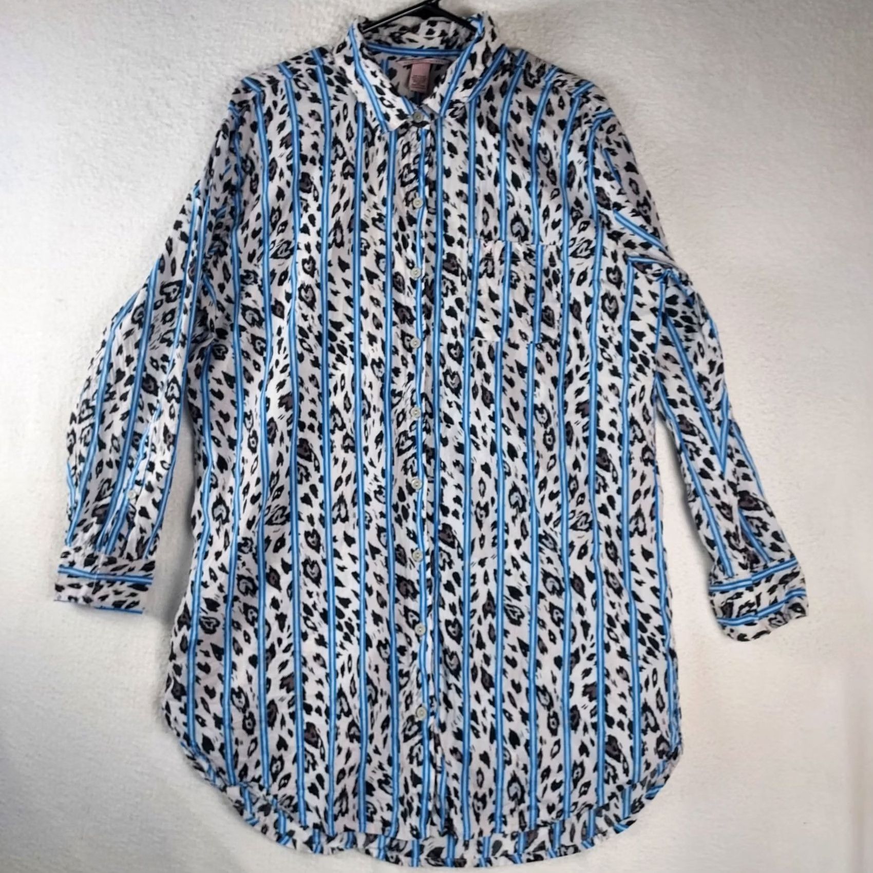Victoria's Secret Victoria’s Secret Women’s Leopard Stripe Button Up Sleepshirt L Multicolor Long Sleeve Button Up Nightshirt Pajama Top Size L / US 10 / IT 46 - 2 Thumbnail