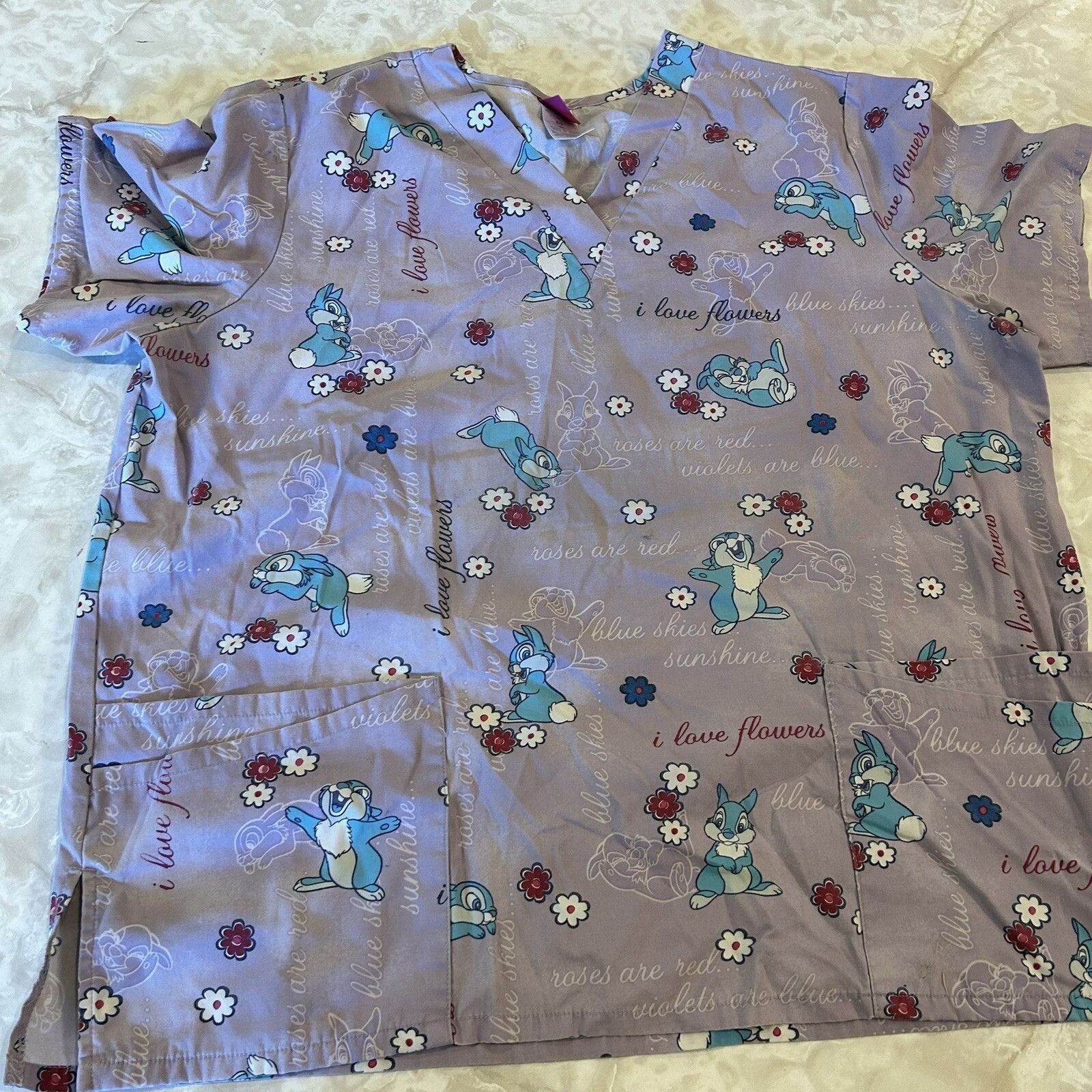 Disney Women's XL Disney Thumper Bunny Scrub Top Purple Turquoise " Size XL / US 12-14 / IT 48-50 - 1 Thumbnail