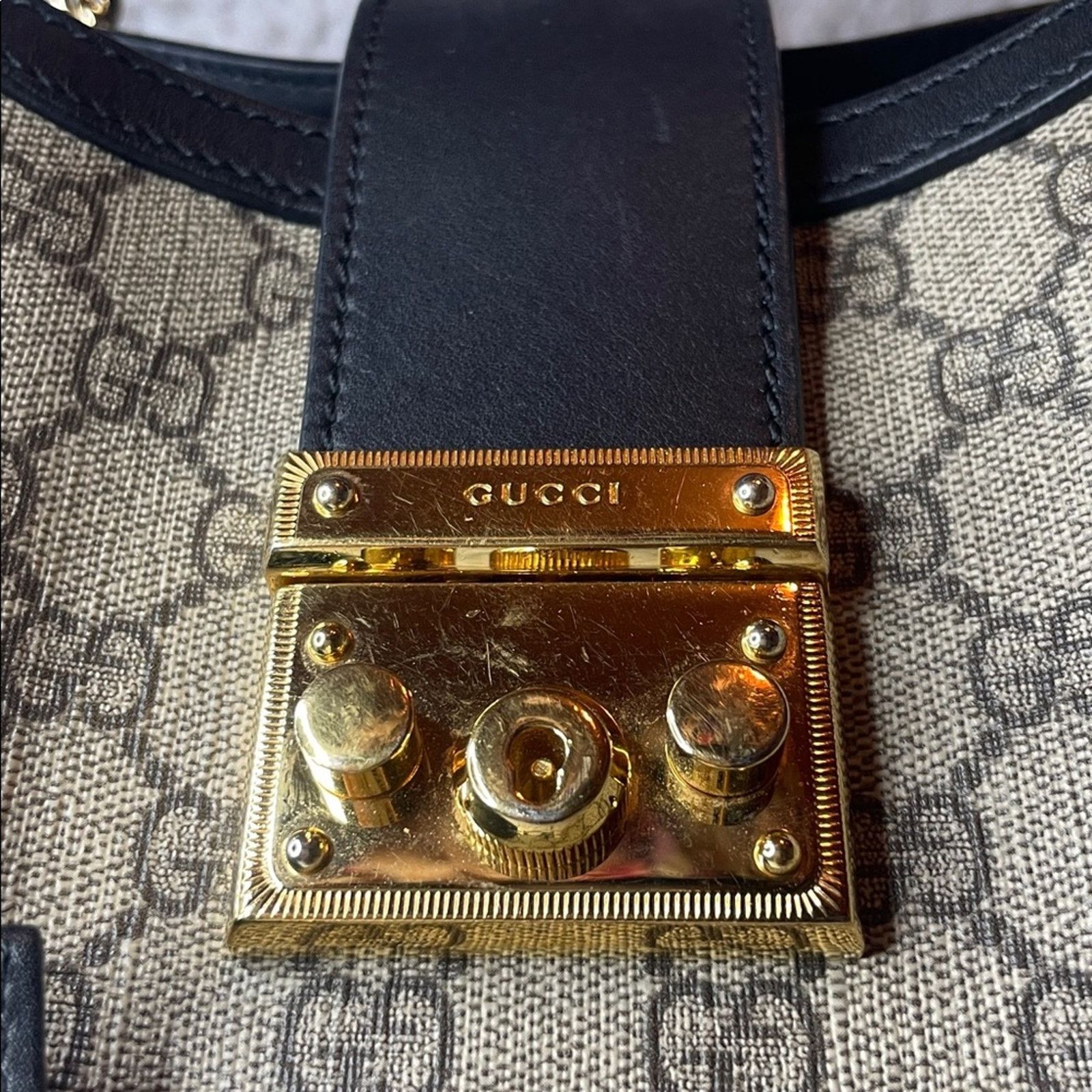 Gucci Gucci Padlock GG Supreme Medium Tote Beige Black Size ONE SIZE - 3 Thumbnail