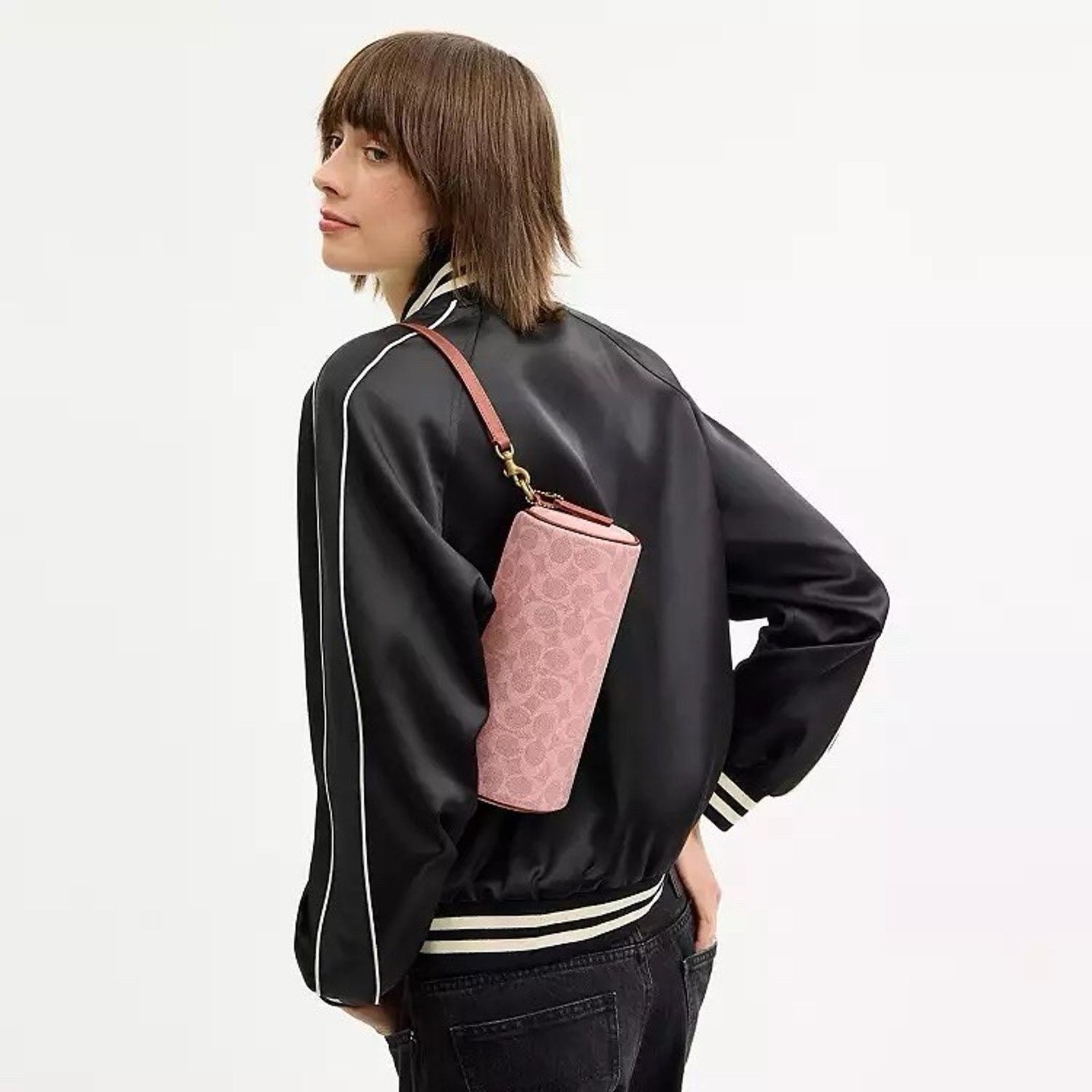 Coach NWT Coach Barrel Bag Signature Canvas Brass/Melon Pink CDY79 Size ONE SIZE - 4 Thumbnail