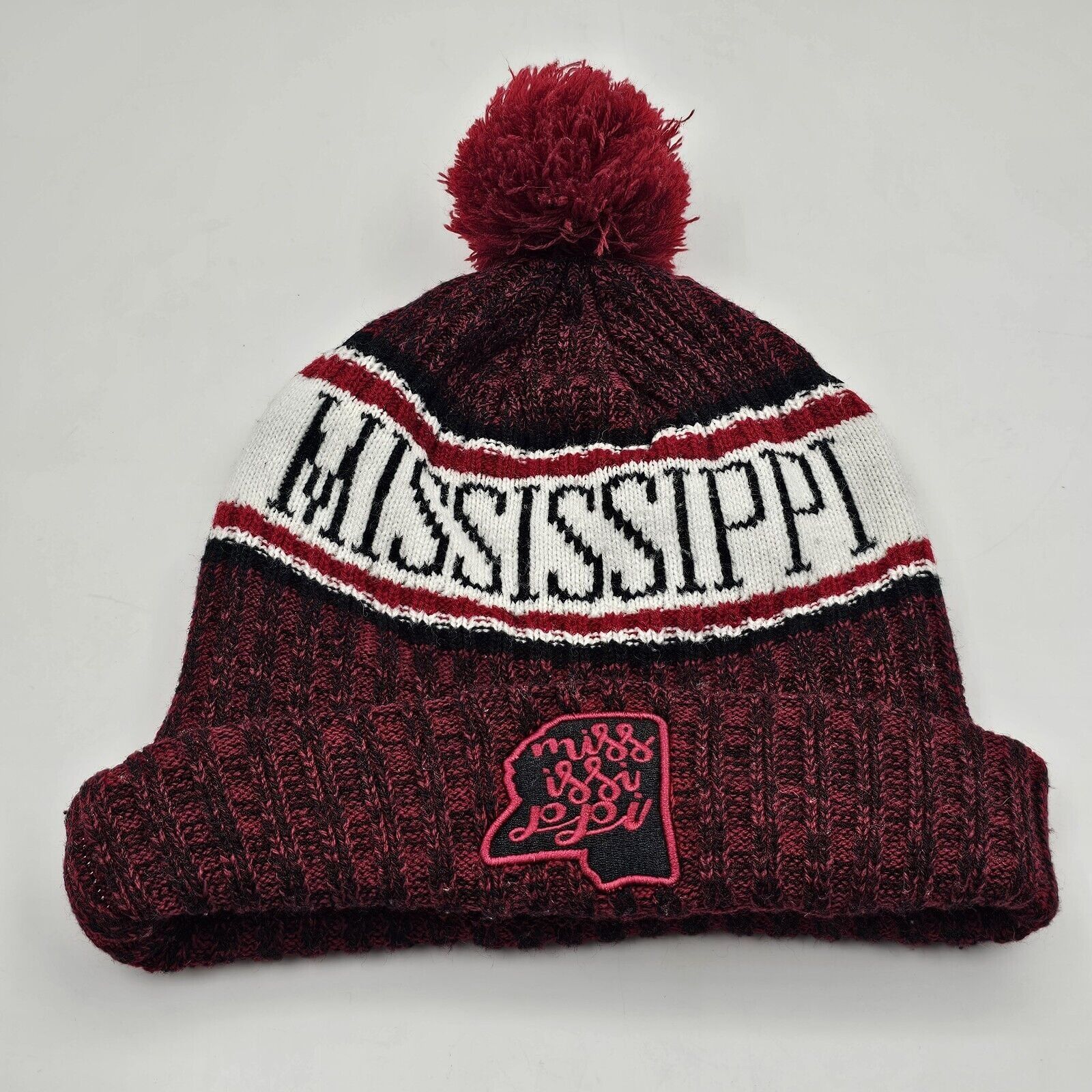 Other Mississippi State Pom Pom Beanie Hat Cuffed Knit Maroon One Size ONE SIZE - 1 Thumbnail