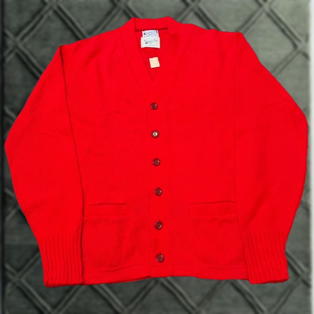 Vintage VINTAGE 60s Bendinger Bros Philadelphia 100% Orlon Acrylic Red Cardigan Sweater 38 Mens Size US M / EU 48-50 / 2 - 1 Thumbnail