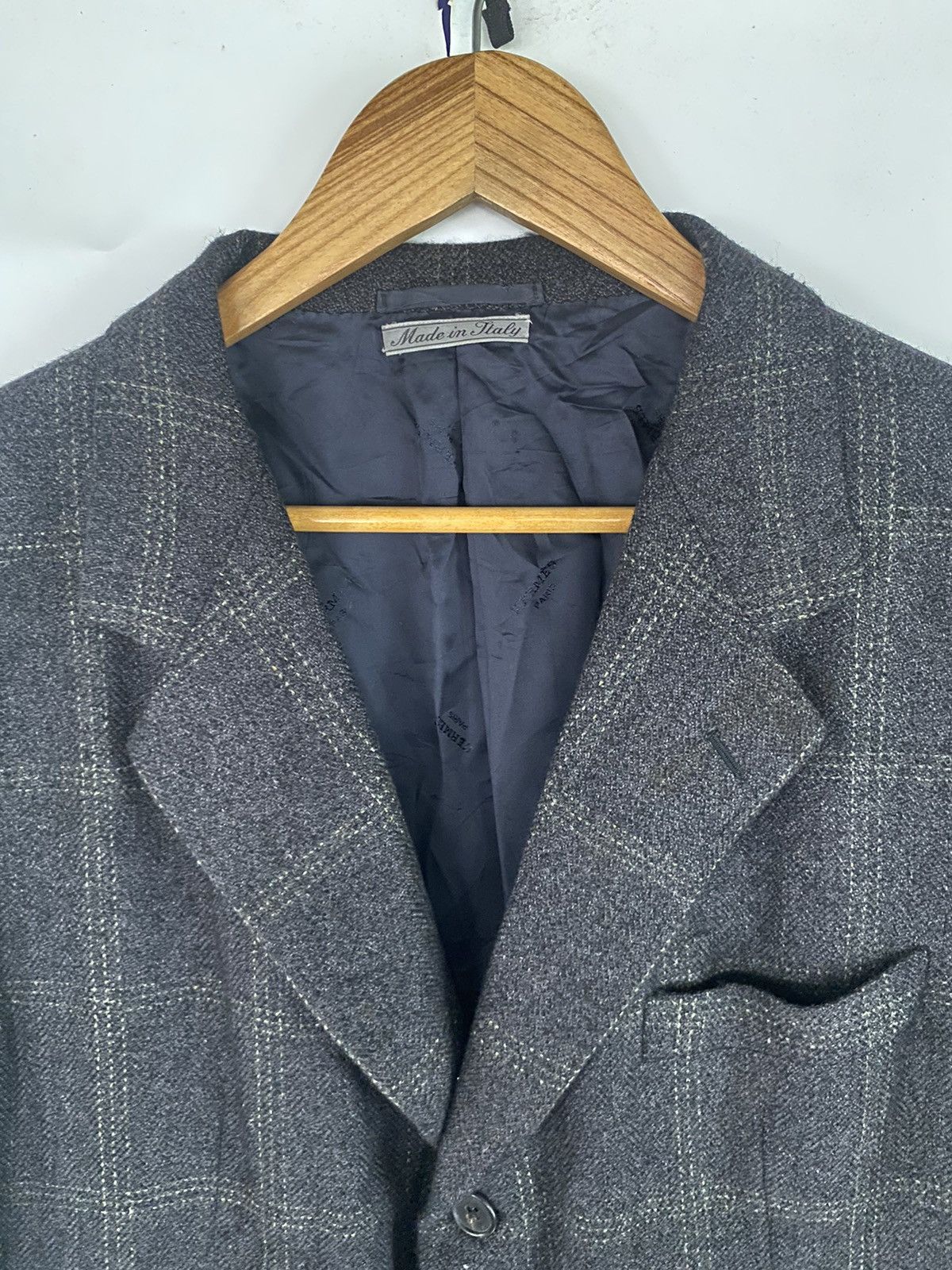 Designer HERMES Paris Wool Plaid Coat Jacket Blazer Navy RARE ITALY Size US L / EU 52-54 / 3 - 6 Thumbnail