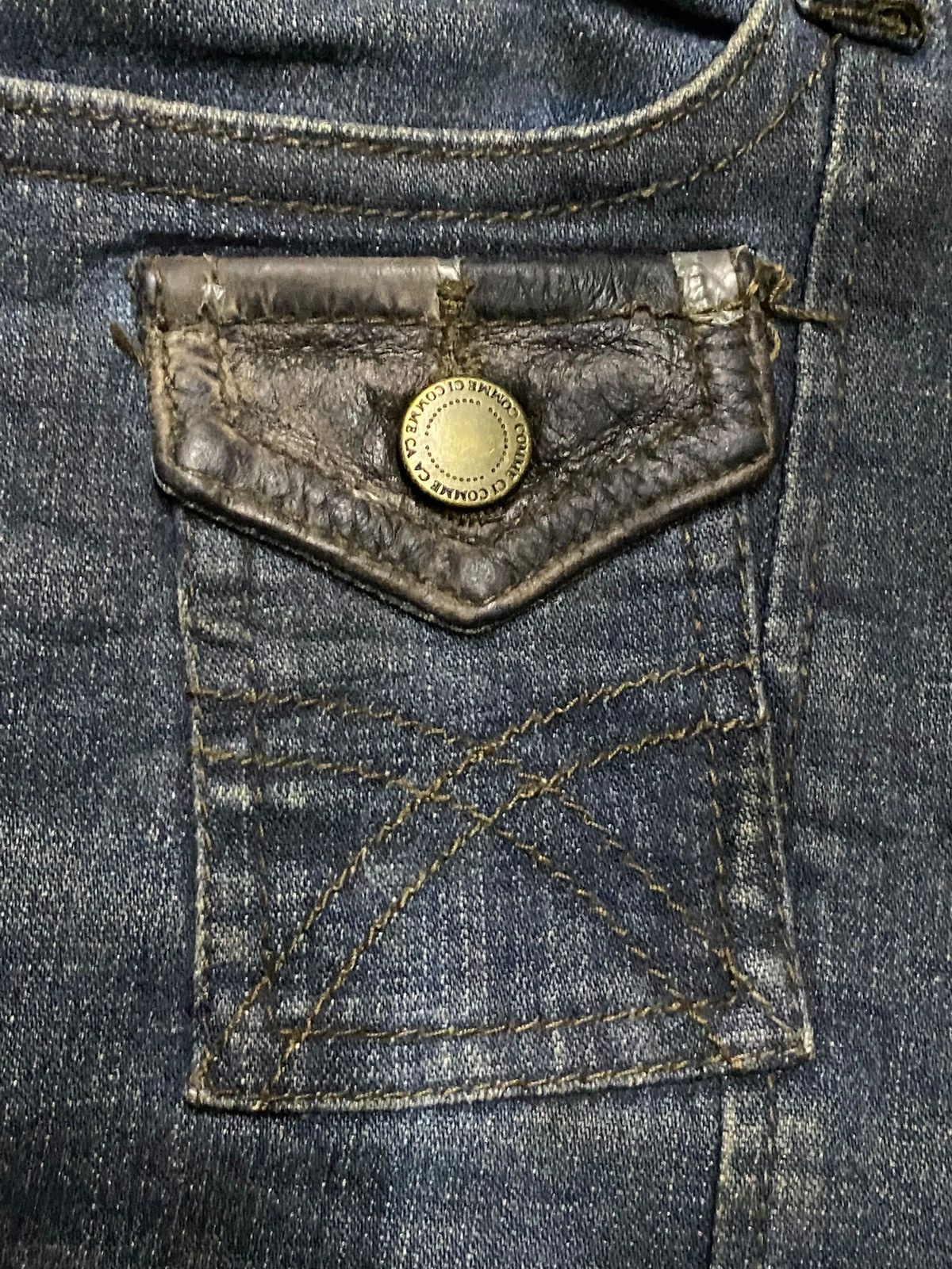 Comme des Garcons Comme Ci Rare 2000s Hybrid Denim Leather Flared Jeans Size US 28 / EU 44 - 7 Thumbnail