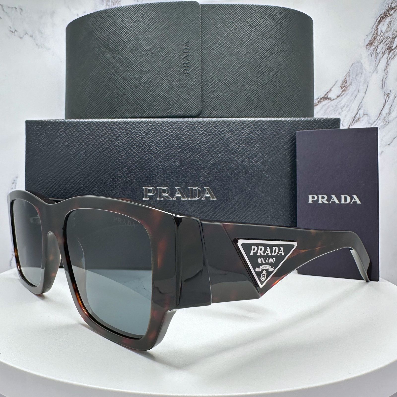 Prada New PRADA Sunglasses Brown Root Tortoise Square Plaque Logo Size ONE SIZE - 11 Thumbnail