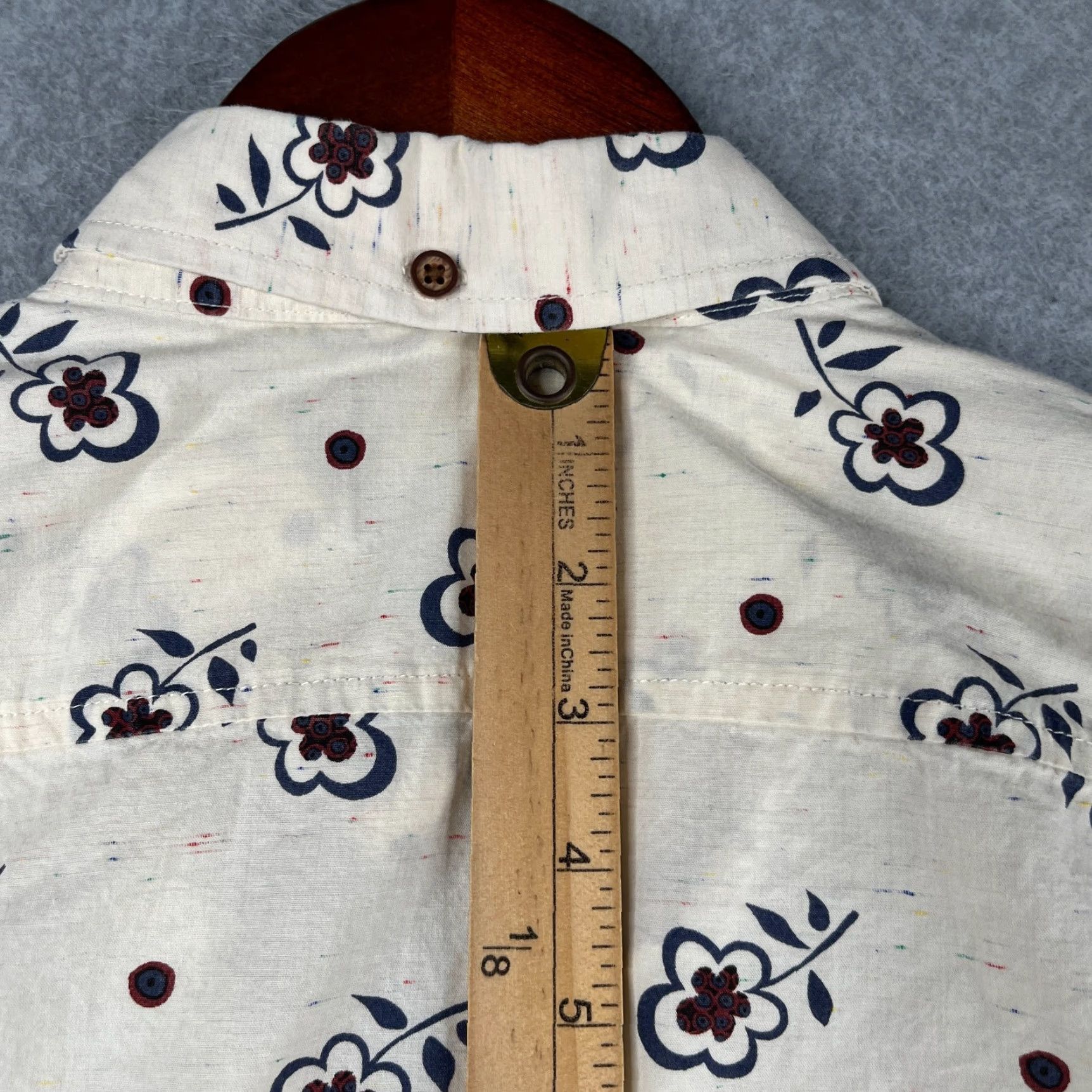 Ben Sherman Ben Sherman Shirt Mens Medium Ivory navy Flower Print Button Up Short Sleeve Size US M / EU 48-50 / 2 - 6 Thumbnail