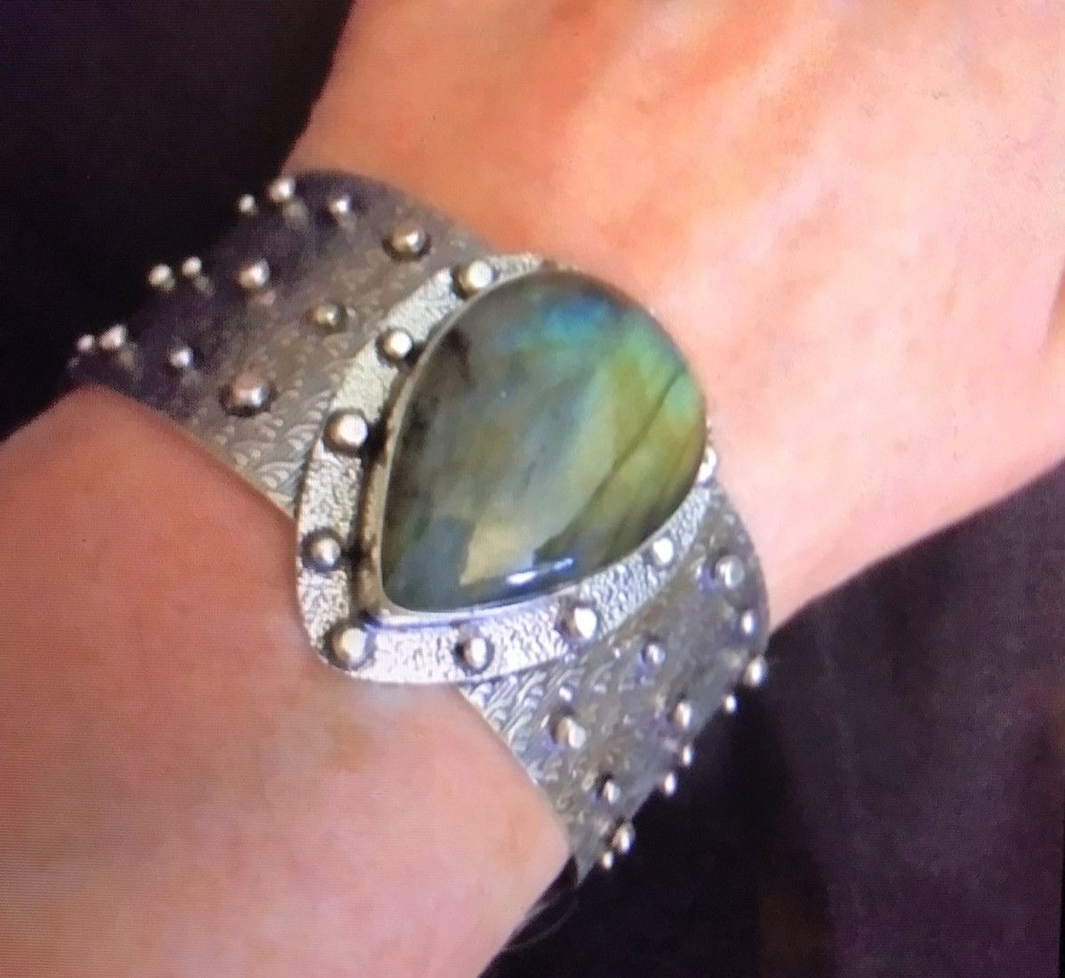 image of Stampd Labradorite 925 Sterling Silver Cuff Bracelet in Green, Women's