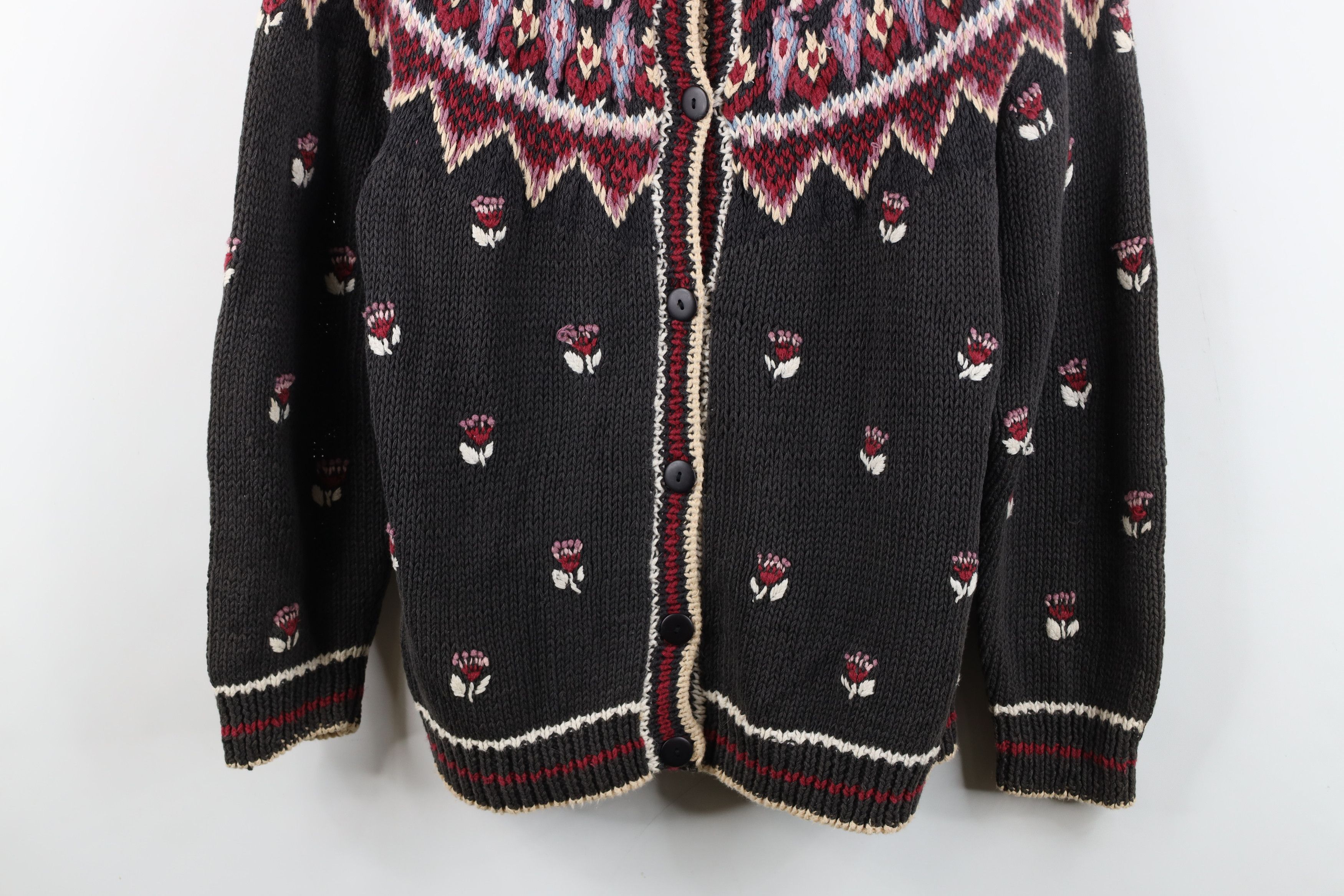 Vintage Vintage 90s Embroidered Flower Fair Isle Cardigan Sweater Size M / US 6-8 / IT 42-44 - 3 Thumbnail