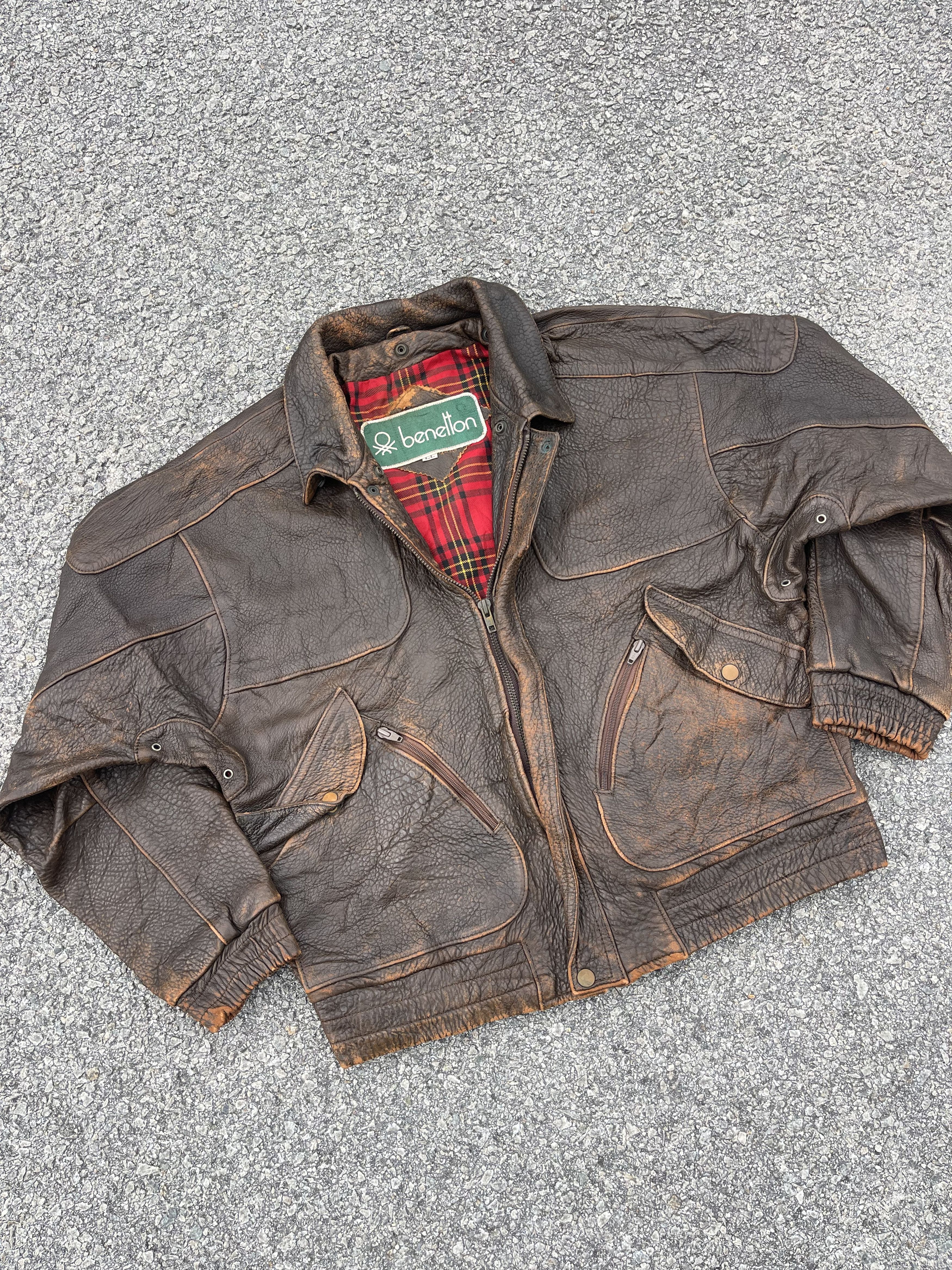 Benetton × United Colors Of Benetton Vtg Benetton Ultra Heavy Leather Jacket Size US XL / EU 56 / 4 - 2 Thumbnail