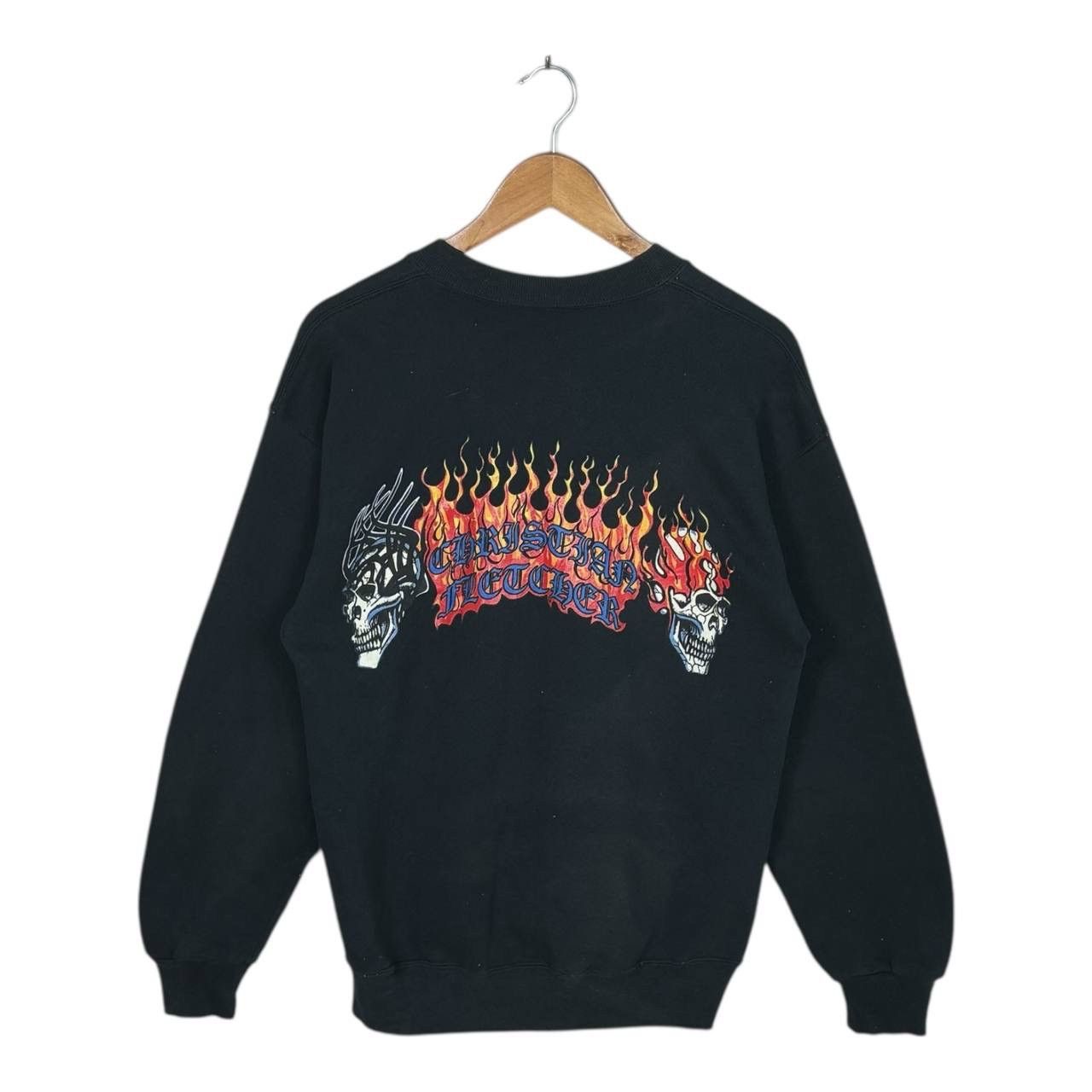 Vintage Vintage 90s Christian Fletcher Skull Flame Sweatshirt L USA Size US L / EU 52-54 / 3 - 1 Thumbnail