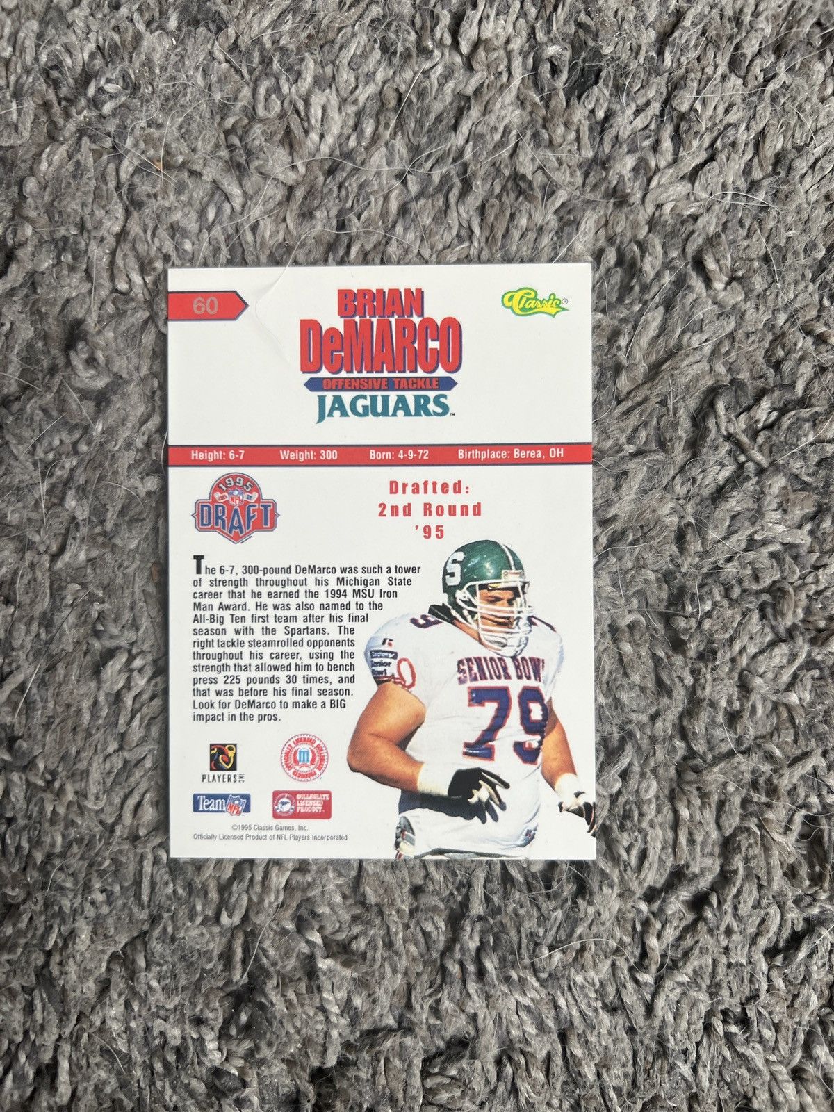 NFL 1995 Classic #60 Brian DeMarco Card Size ONE SIZE - 2 Thumbnail