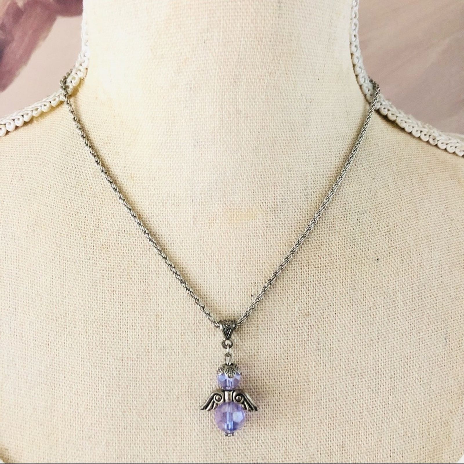 Jewelry Faceted lilac glass crystal double sided Angel necklace Size ONE SIZE - 1 Thumbnail