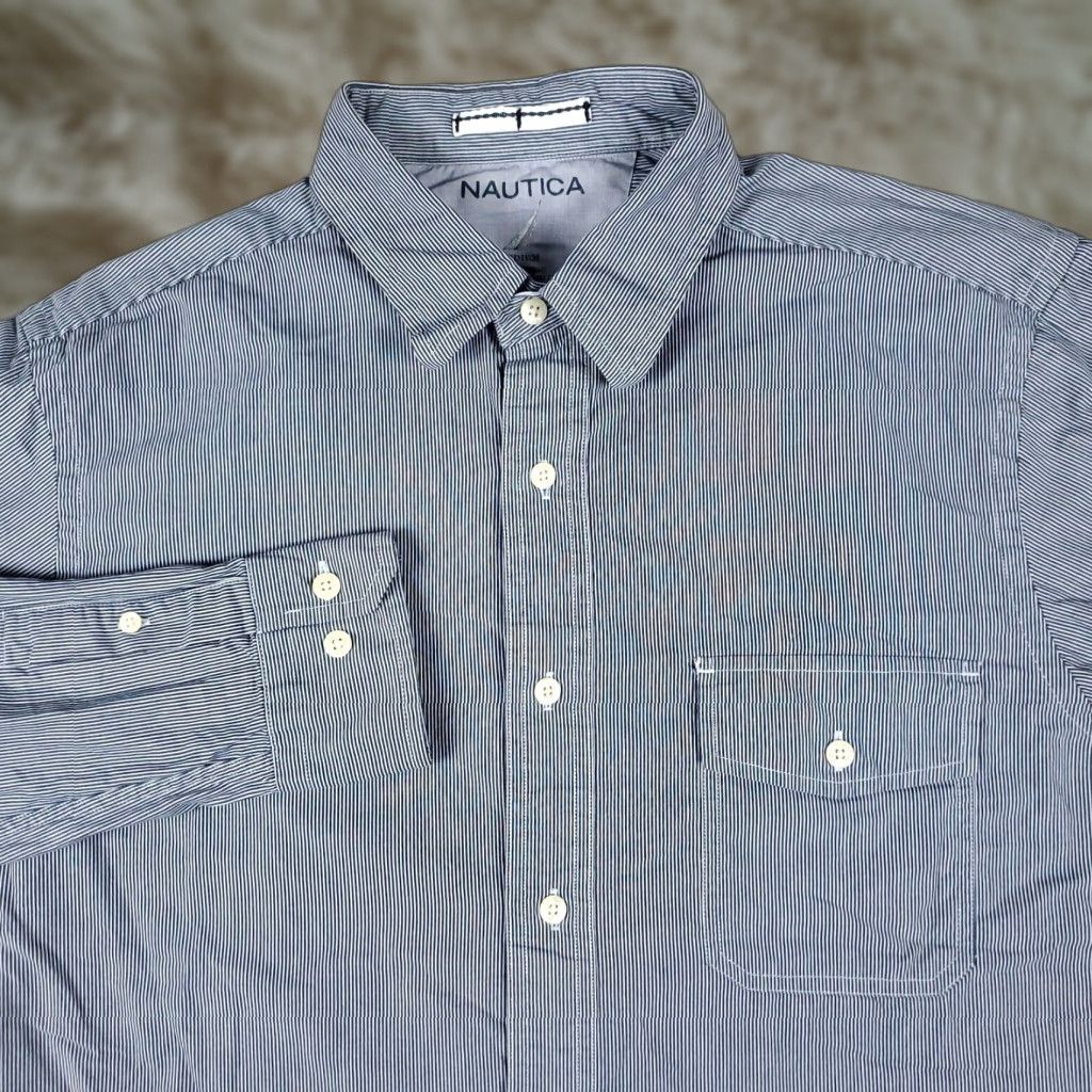 Nautica Nautica Casual Button-Up Shirt Mens Medium Blue White Striped Long Sleeve Size US M / EU 48-50 / 2 - 1 Thumbnail