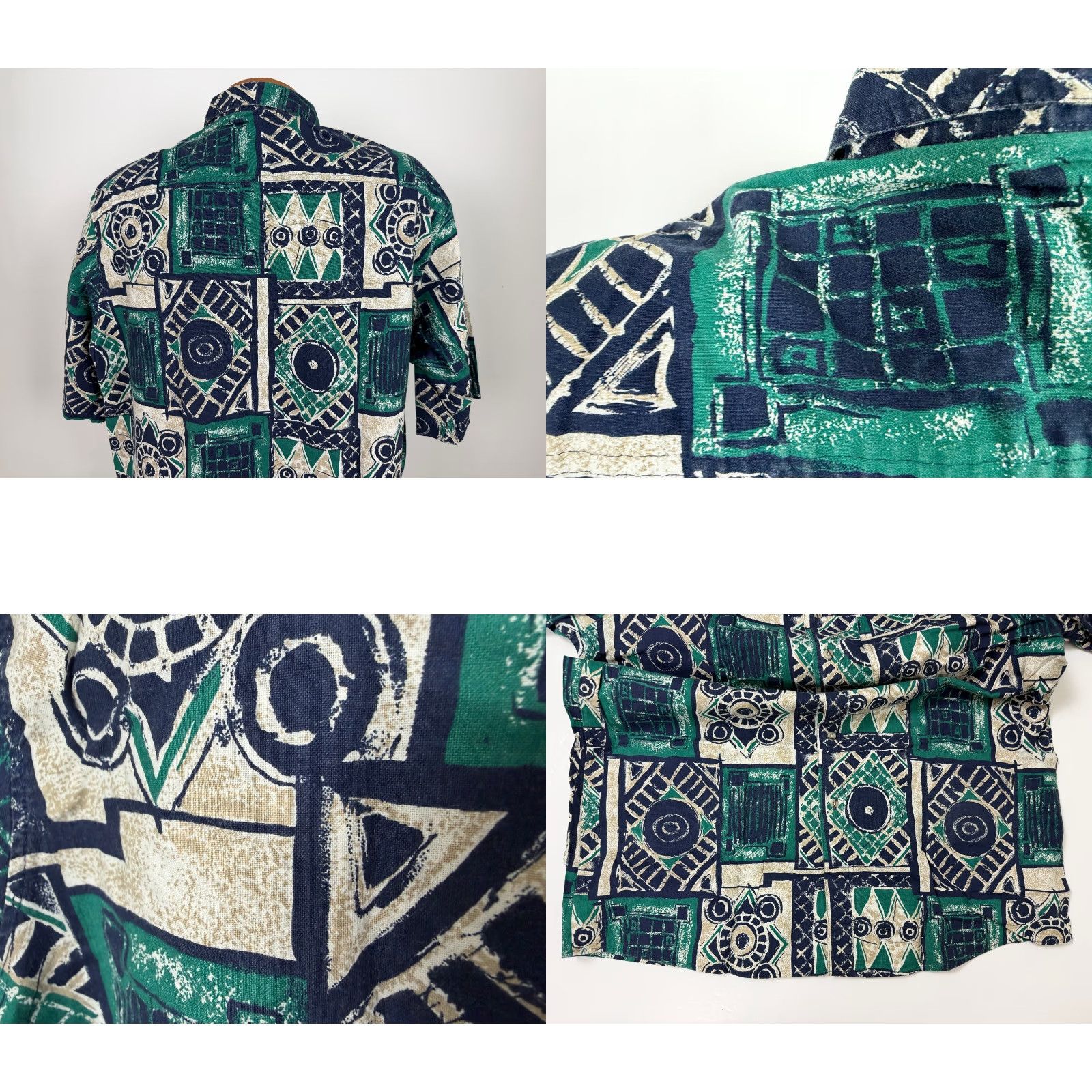 Vintage VINTAGE Impact Geometric Shirt Men XL Slim Green Cotton Button-Up 80s 90s Tribal Short Sleeve Size US XL / EU 56 / 4 - 8 Thumbnail