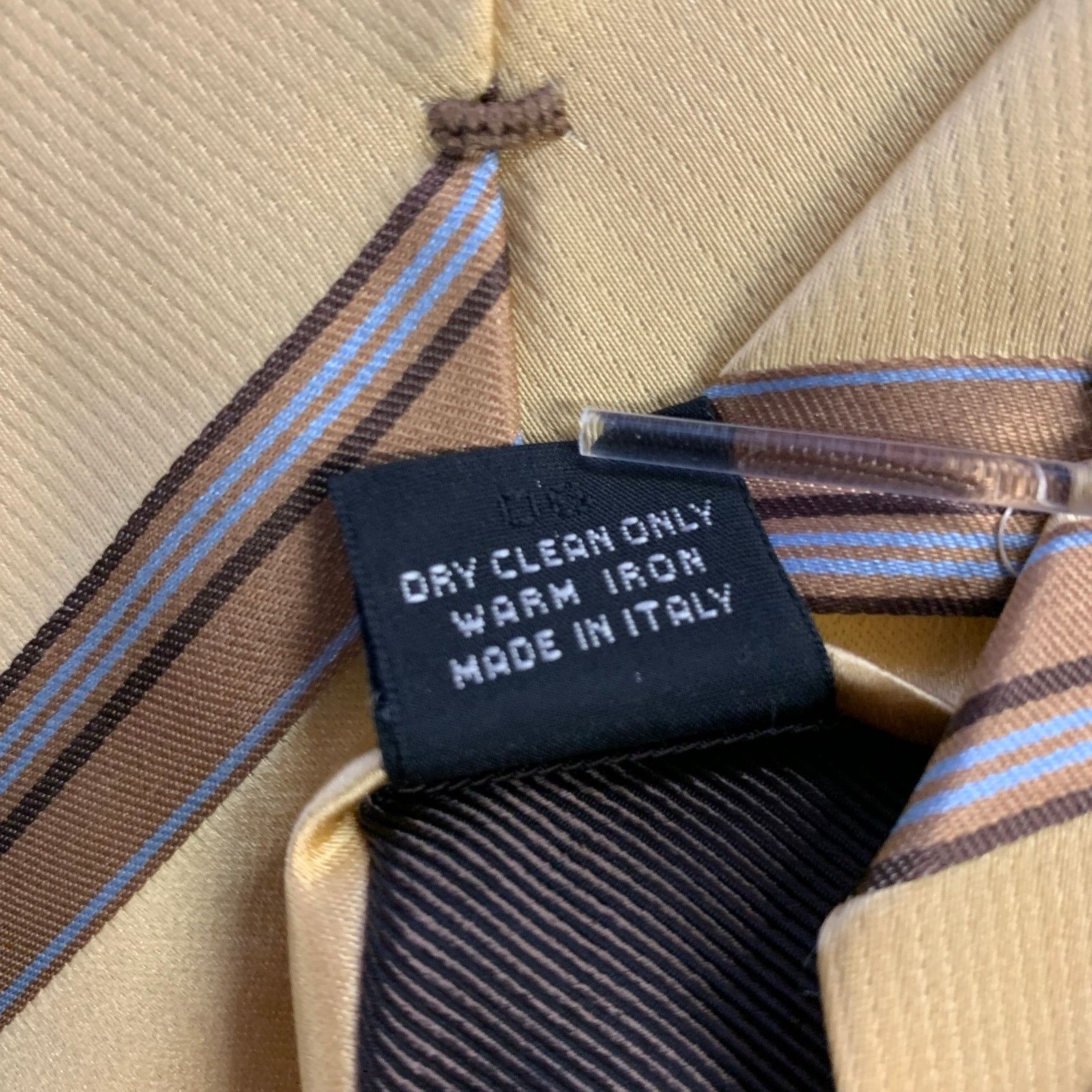 Ermenegildo Zegna ERMENEGILDO ZEGNA Gold Khaki Diagonal Stripe Silk Tie Size ONE SIZE - 4 Thumbnail
