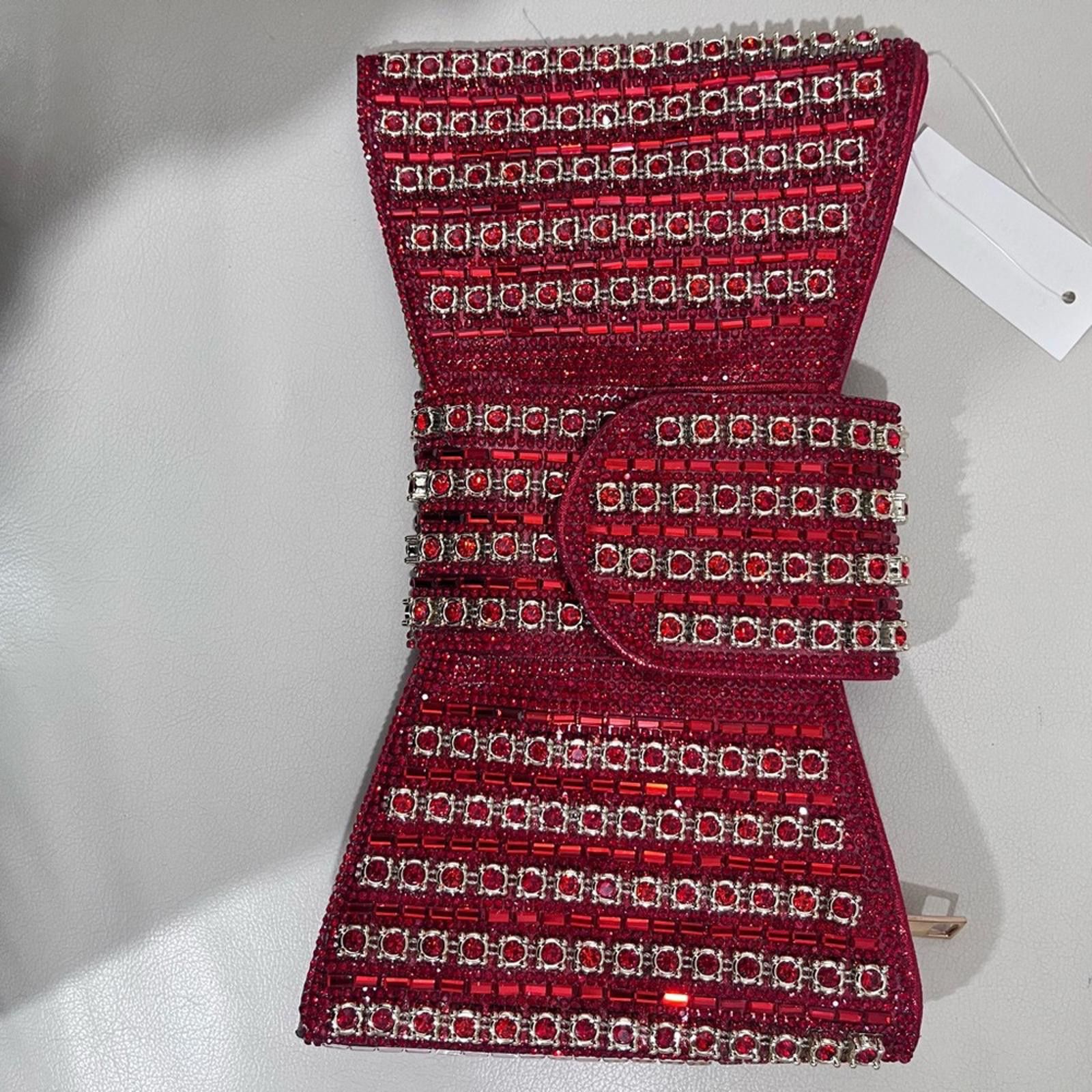 Other Elegant Red Clutch with Rhinestone Accents Size ONE SIZE - 1 Thumbnail