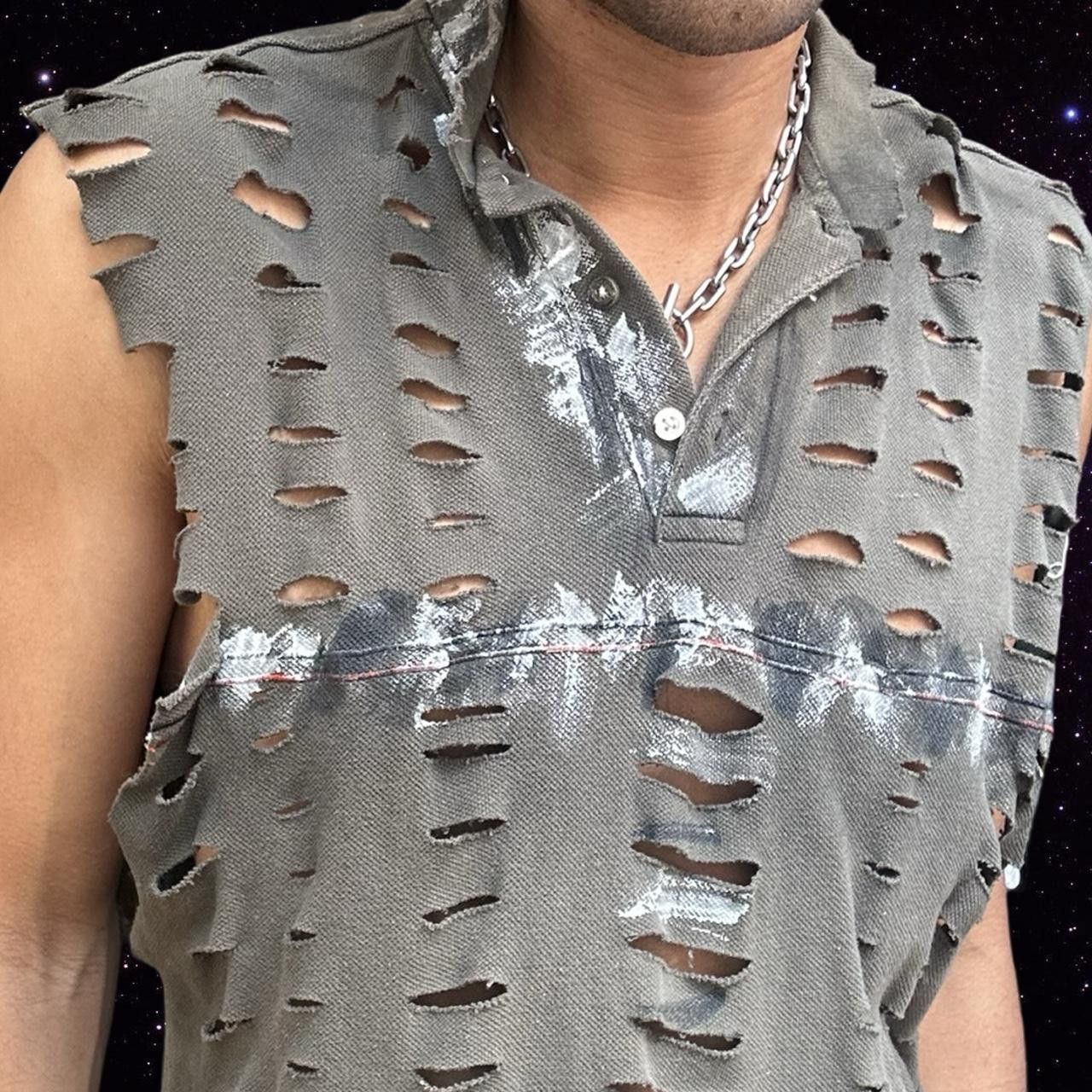 Other ASTROBOI* Grey Grunge Painted Sleeveless Polo - Large Size US L / EU 52-54 / 3 - 2 Thumbnail