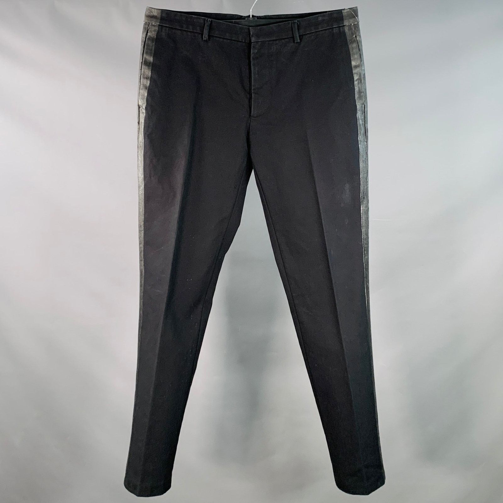 Size 36 Black Cotton Twill Flat Front Button Fly Dress Pants