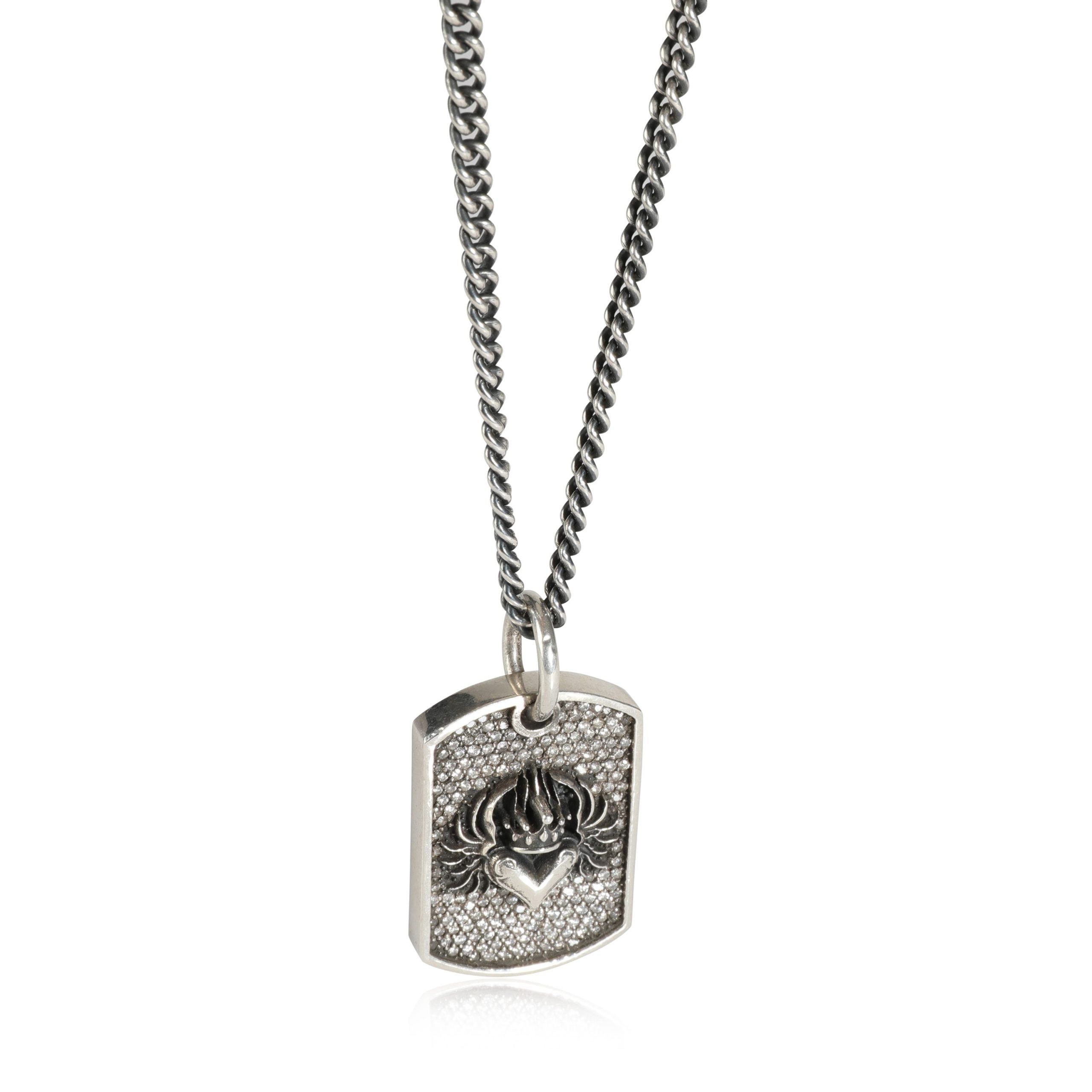 image of King Baby Diamond Small Chosen Heart Relic Dog Tag Pendant In Sterling Silver, Women's