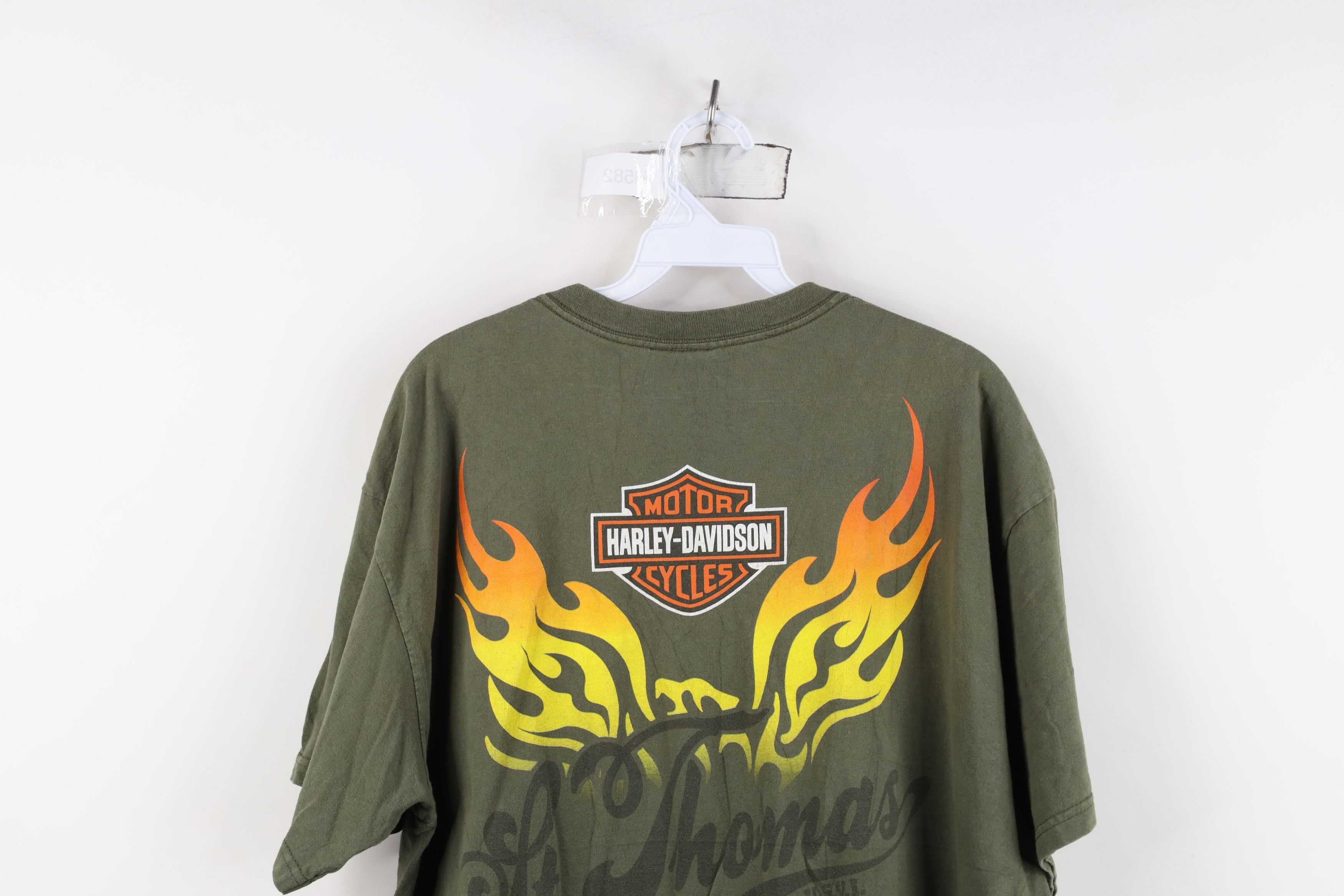 Harley Davidson Vintage Y2K Harley Davidson Spell Fire Flames T-Shirt Green Size US XL / EU 56 / 4 - 14 Thumbnail