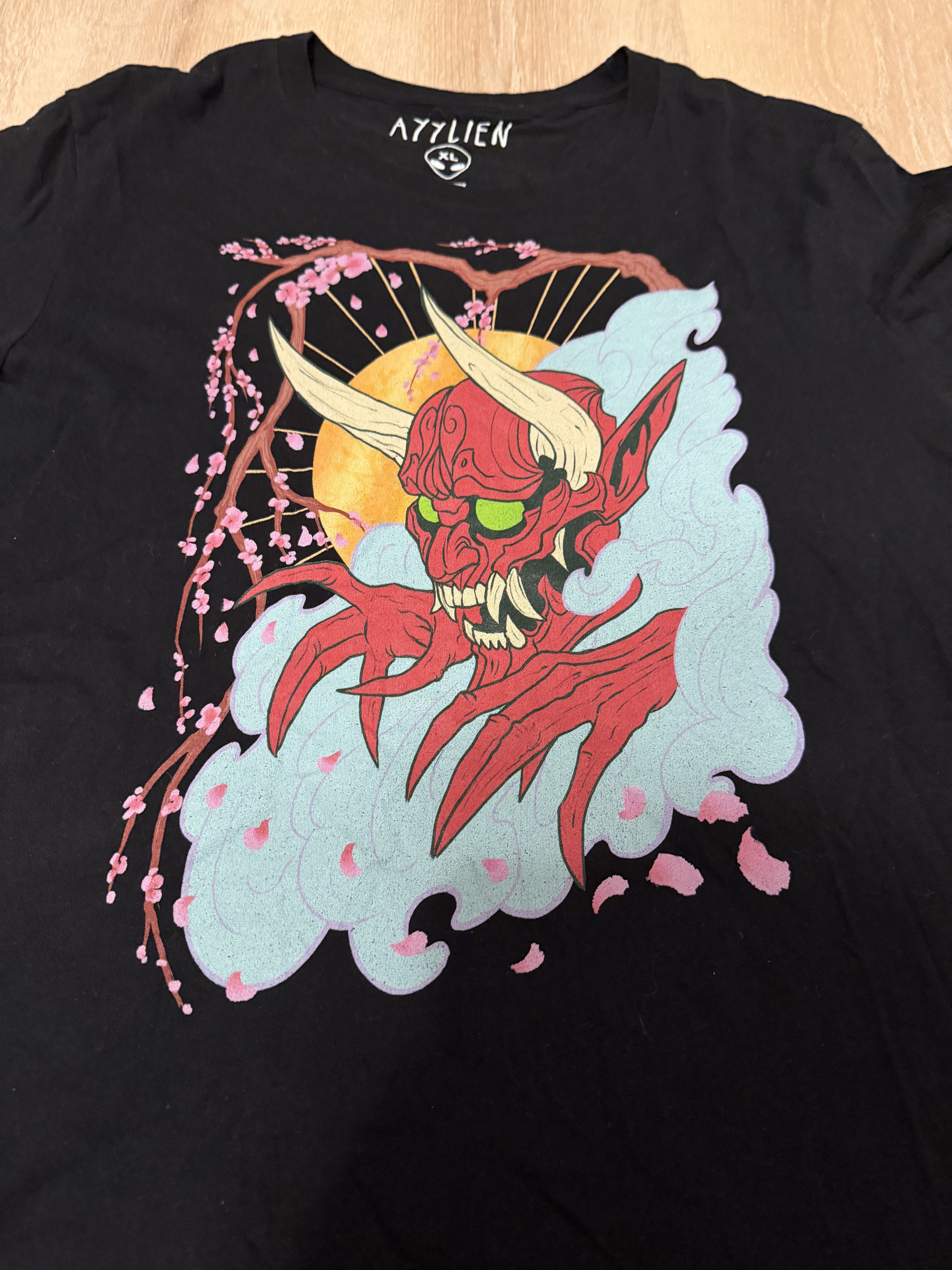 Other AYYLIEN Graphic Tee Retro Demon Skull with Cherry Blossom Size US XL / EU 56 / 4 - 3 Thumbnail
