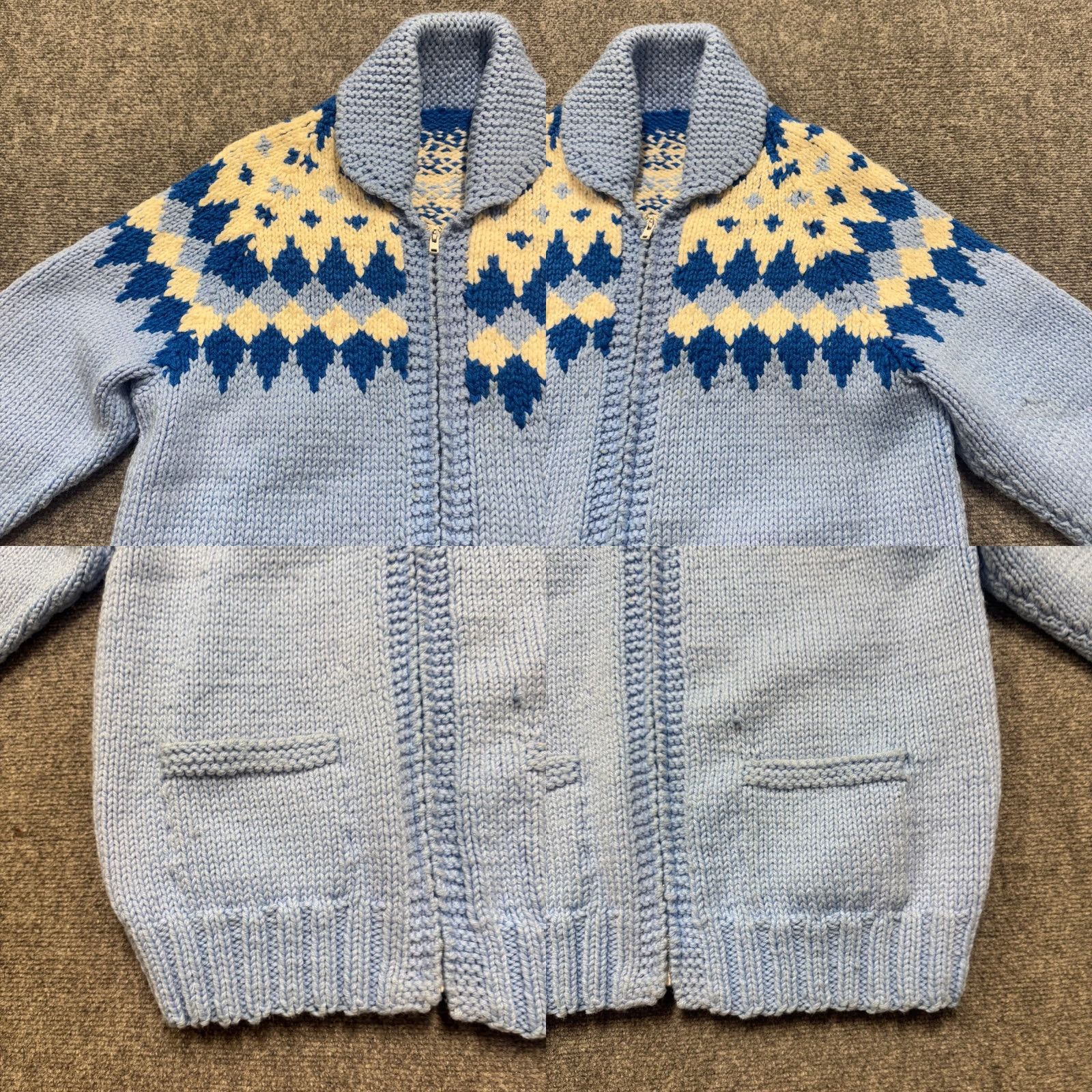 The Unbranded Brand VINTAGE Cardigan Sweater Men's M Blue Wool Distressed C&C Knit Stained Distressing C&C Cardigan Men Size US M / EU 48-50 / 2 - 9 Thumbnail