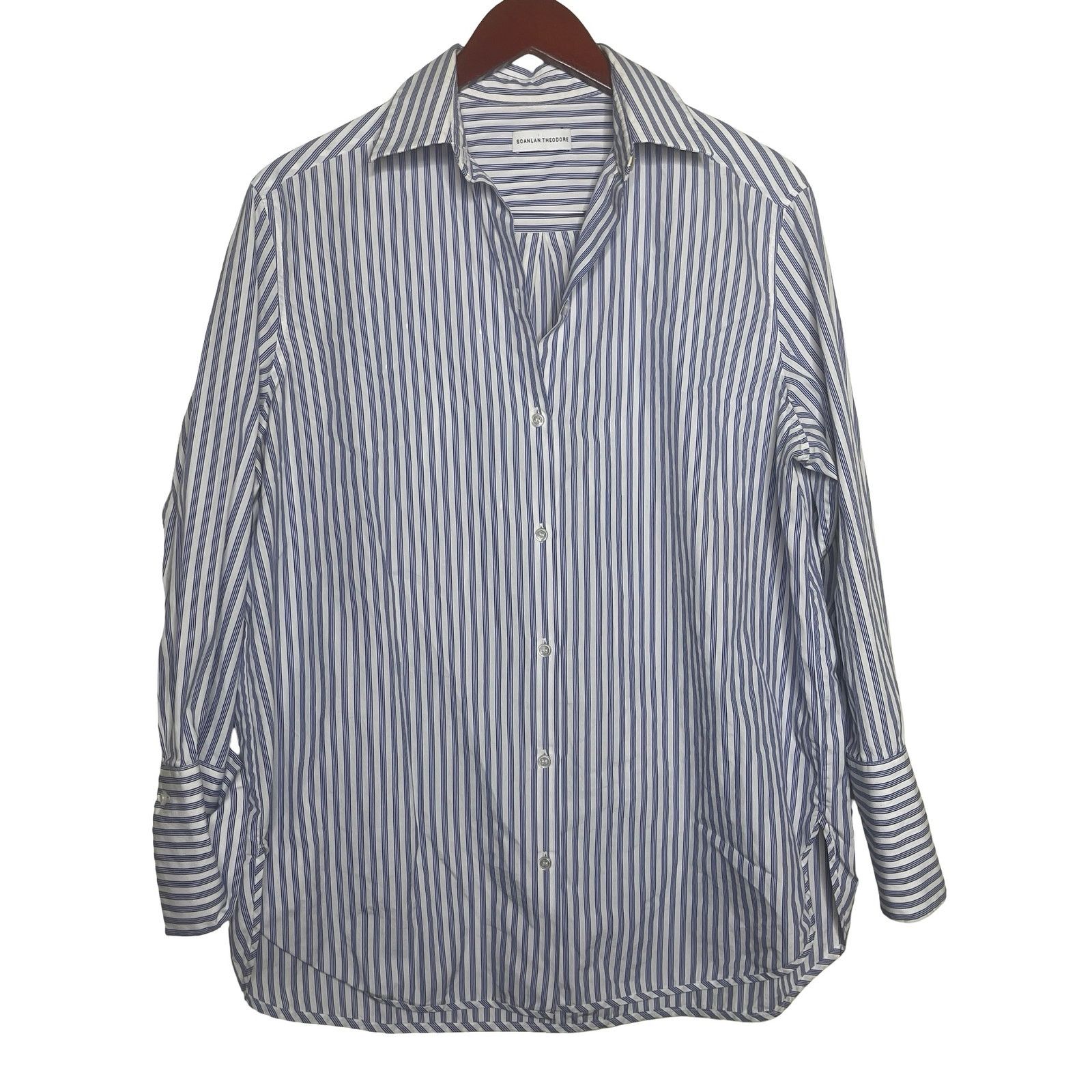 Scanlan Theodore Scanlan Theodore Blue Striped Long Sleeve Button-Up Shirt Size M / US 6-8 / IT 42-44 - 1 Thumbnail
