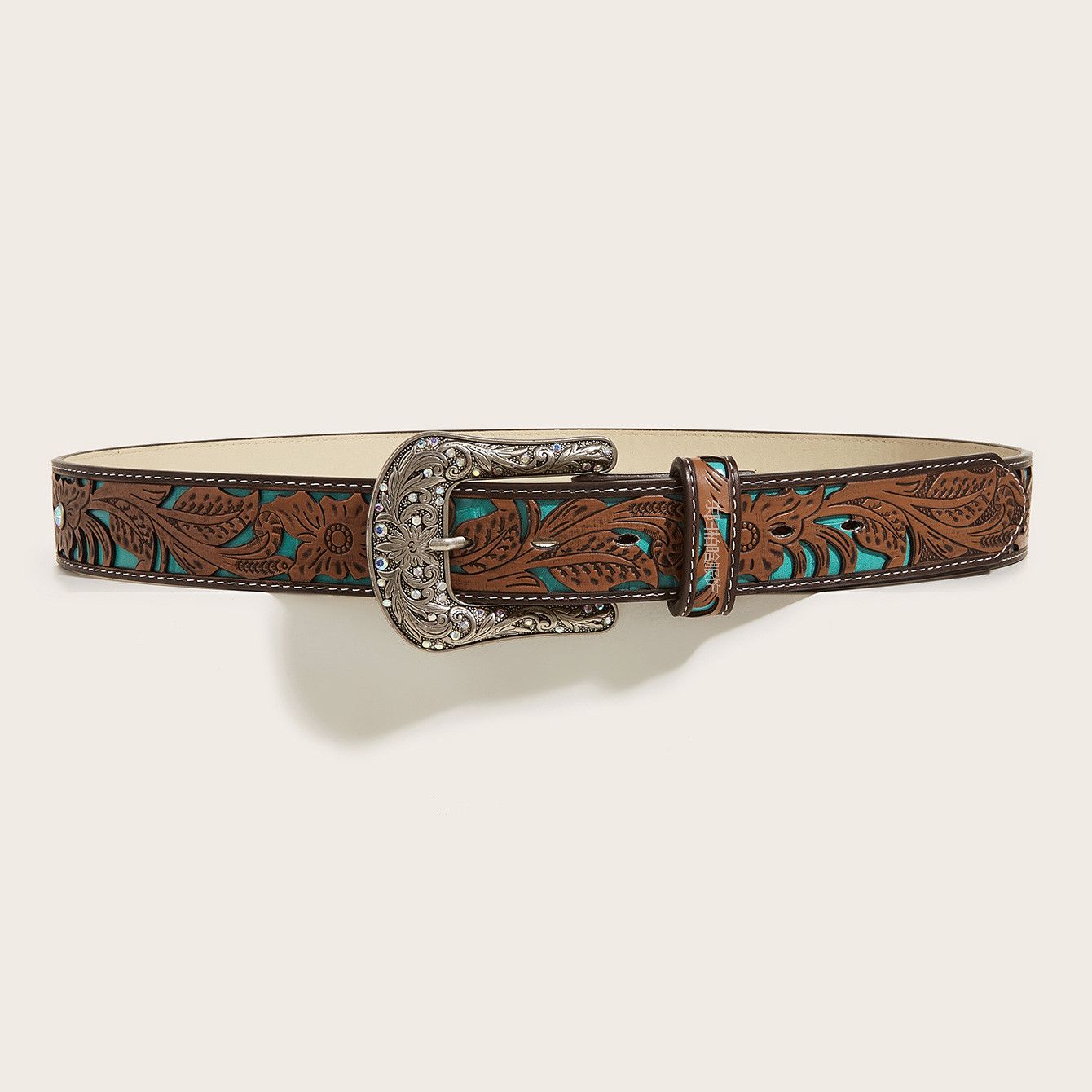 Other Cowboy Style Color Block Pu Leather Belt Size ONE SIZE - 1 Thumbnail