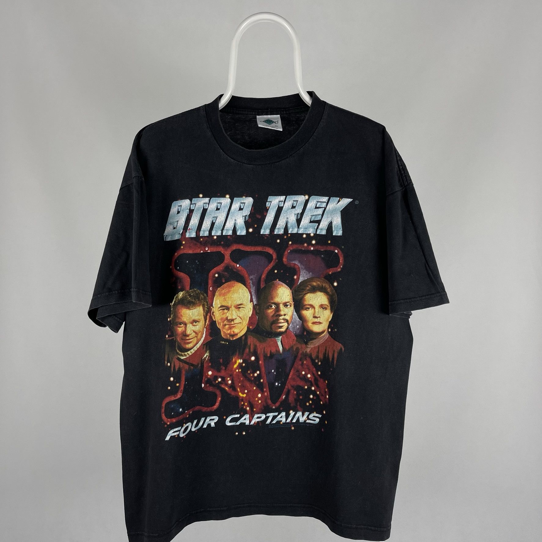 image of Movie x Vintage Star Trek Four Captains 1998 Tee Shirt Black Xl, Men's