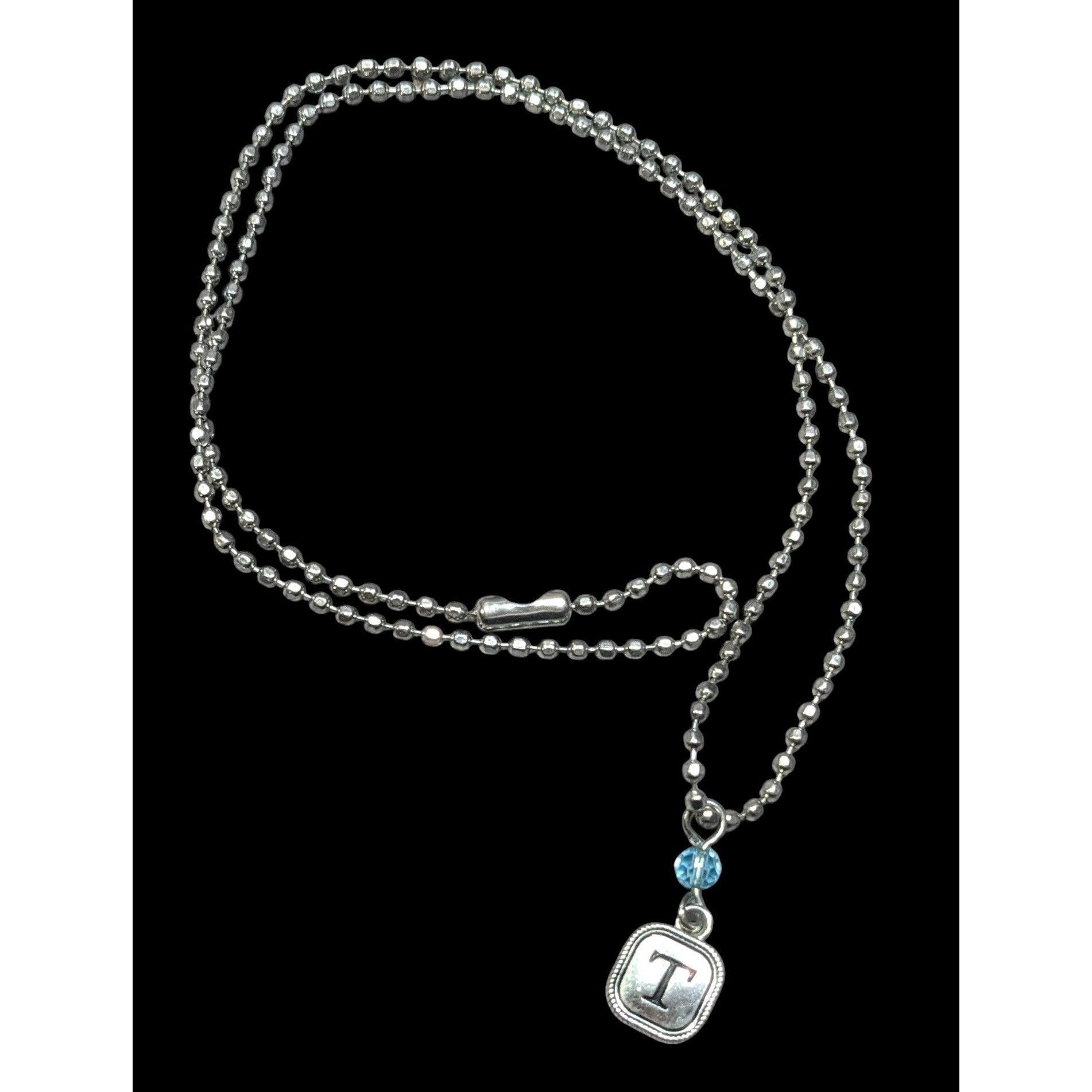 Other Minimalist Letter T Pendant Necklace With Blue Accent Bead Size ONE SIZE - 1 Thumbnail