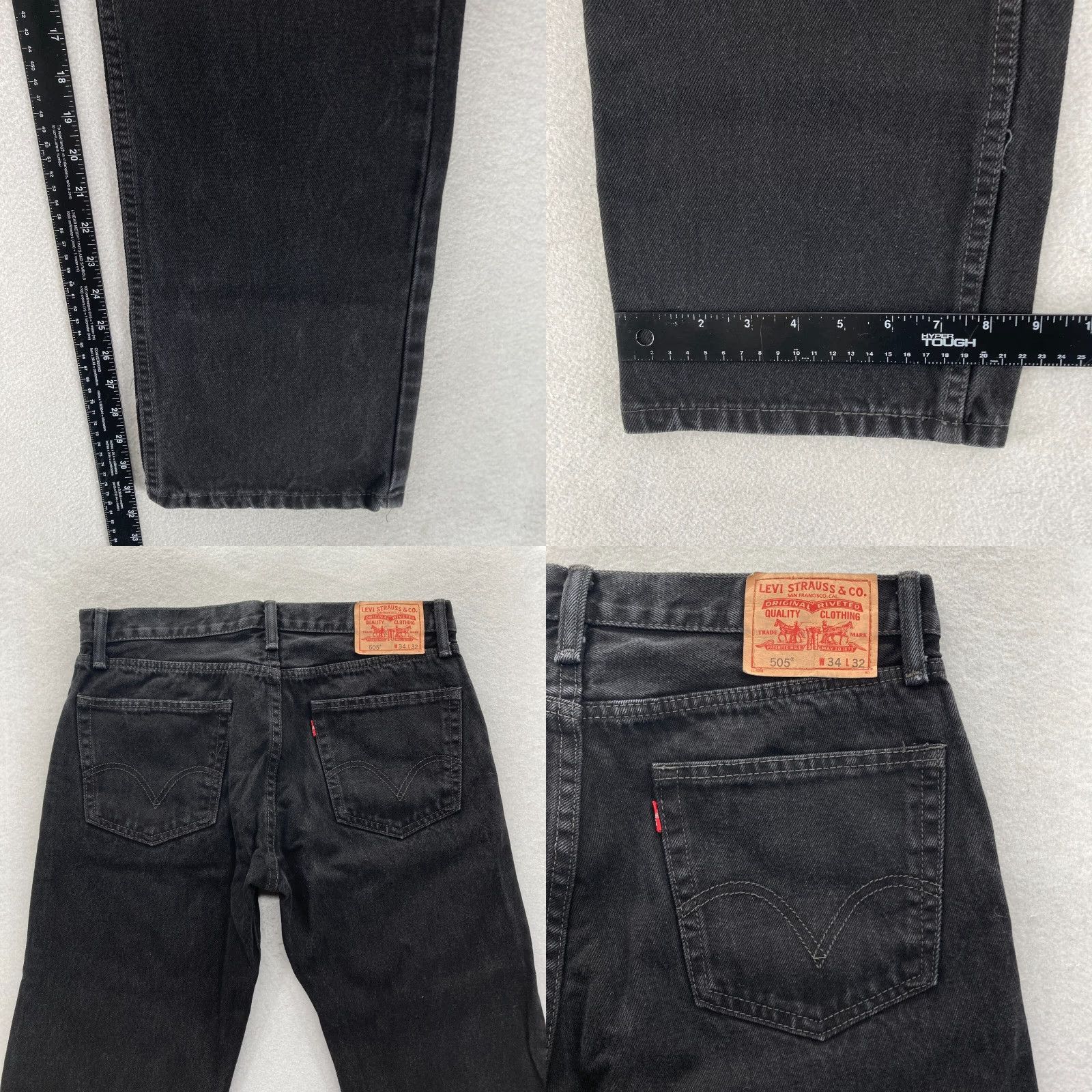 Levi's Levi's 505 Jeans Mens 34x32 Regular Straight Black Denim Mid Rise Grunge Western Denim Jeans - Levi's 505 Mens 34 32 Black Distressed None 5-Pocket Size US 34 / EU 50 - 8 Thumbnail