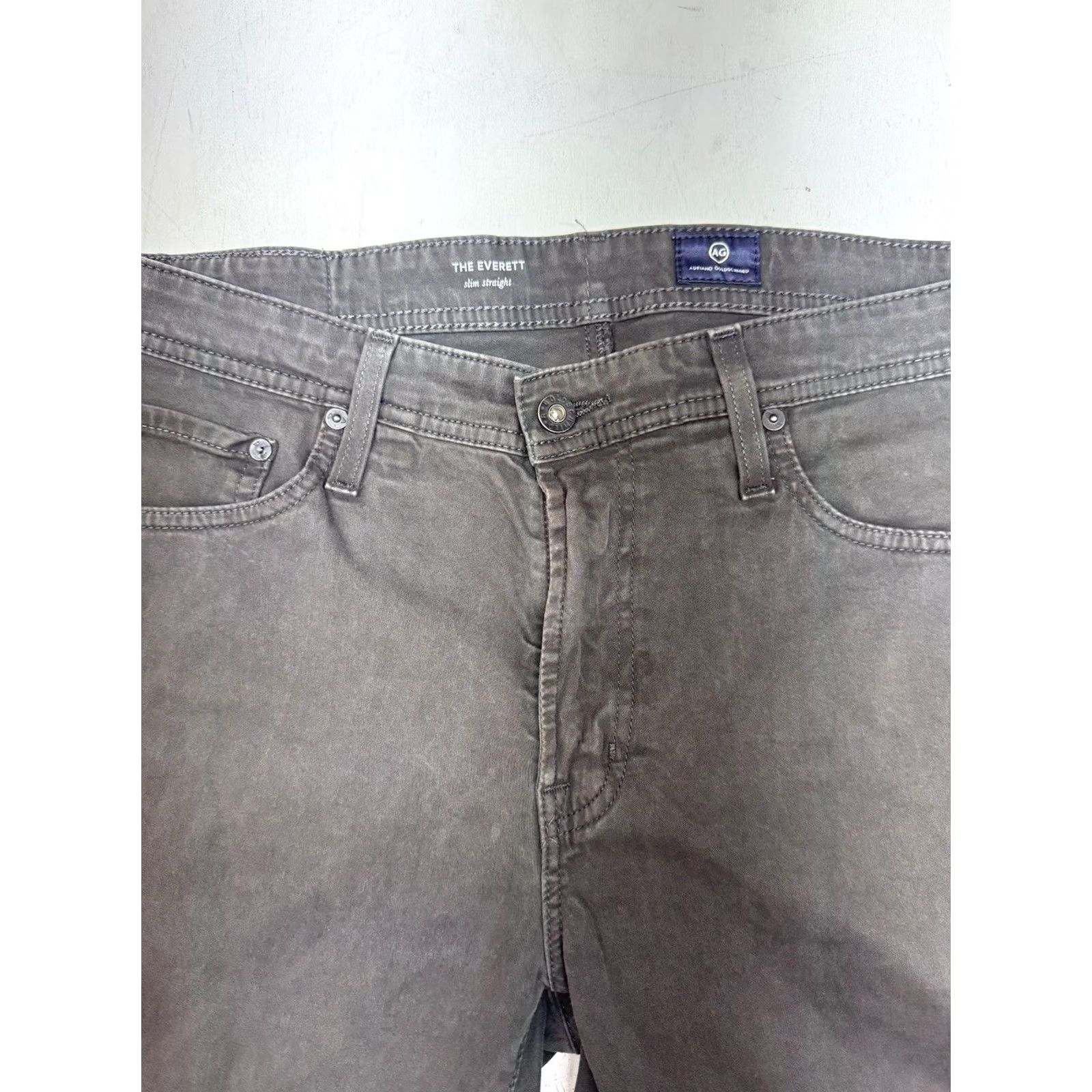 Vintage AG Adriano Goldschmied The Everett Slim Straight Chino Pants Gray Mens 34x34 Slim Flat Front 5-Pocket Logo Cotton Size US 34 / EU 50 - 3 Thumbnail