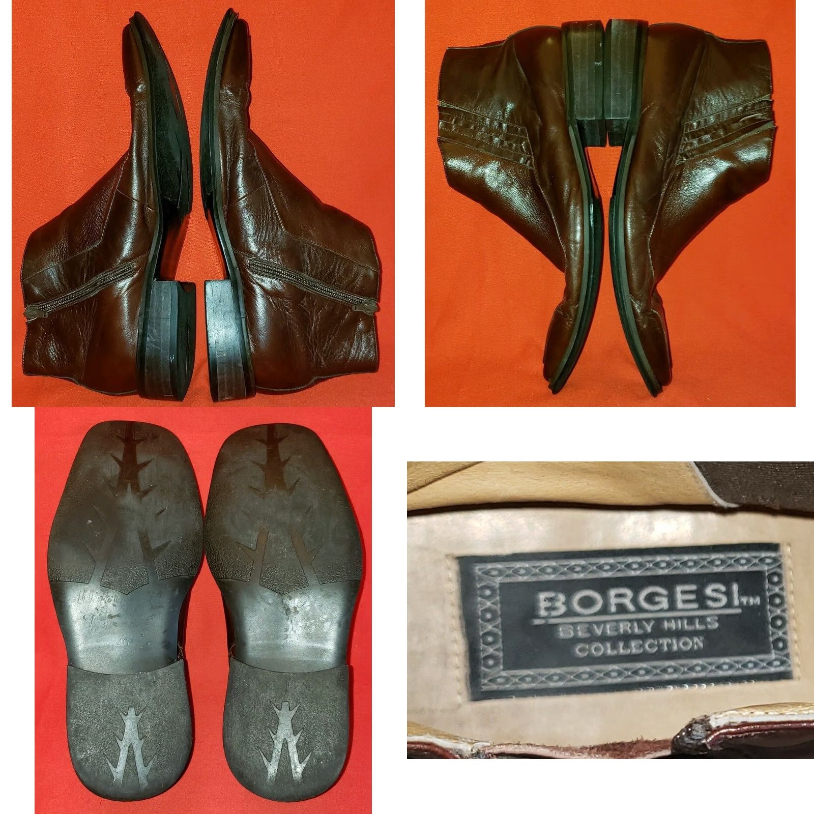 Vintage Borgesi Beverly Hills Collection Men's Ankle Boots Brown Leather Zip 13M 46EU Boots Mens Brown Leather Zip Size US 13 / EU 46 - 8 Thumbnail