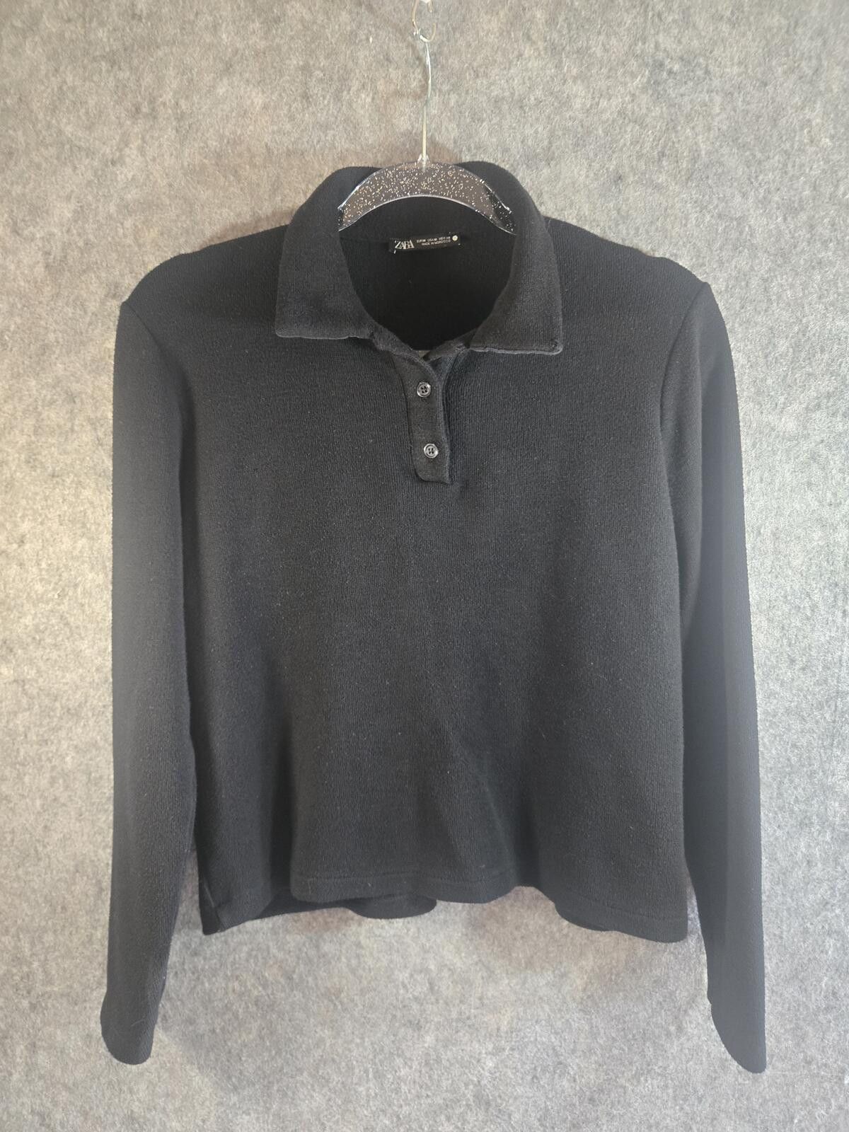 Zara Zara Black Long-Sleeve Ribbed Polo Top Size M / US 6-8 / IT 42-44 - 1 Thumbnail