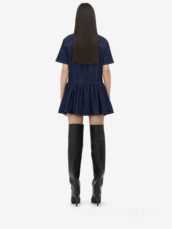Alexander McQueen o1srvl11e0226 Lace Detail Denim Mini Dress In Blue Size M / US 6-8 / IT 42-44 - 4 Thumbnail