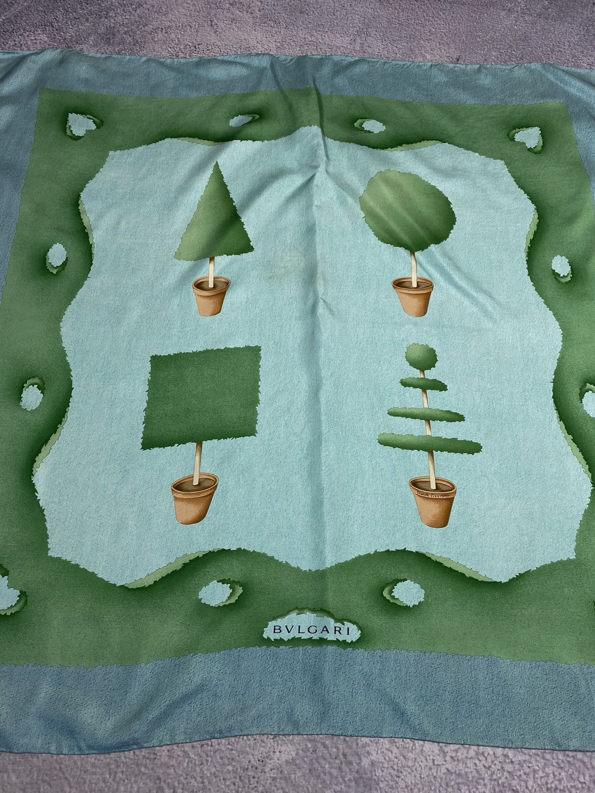 Bvlgari × Vintage Vintage BVLGARI Davide Pizzigoni Vases And Plants Silk Scarf Size ONE SIZE - 2 Thumbnail