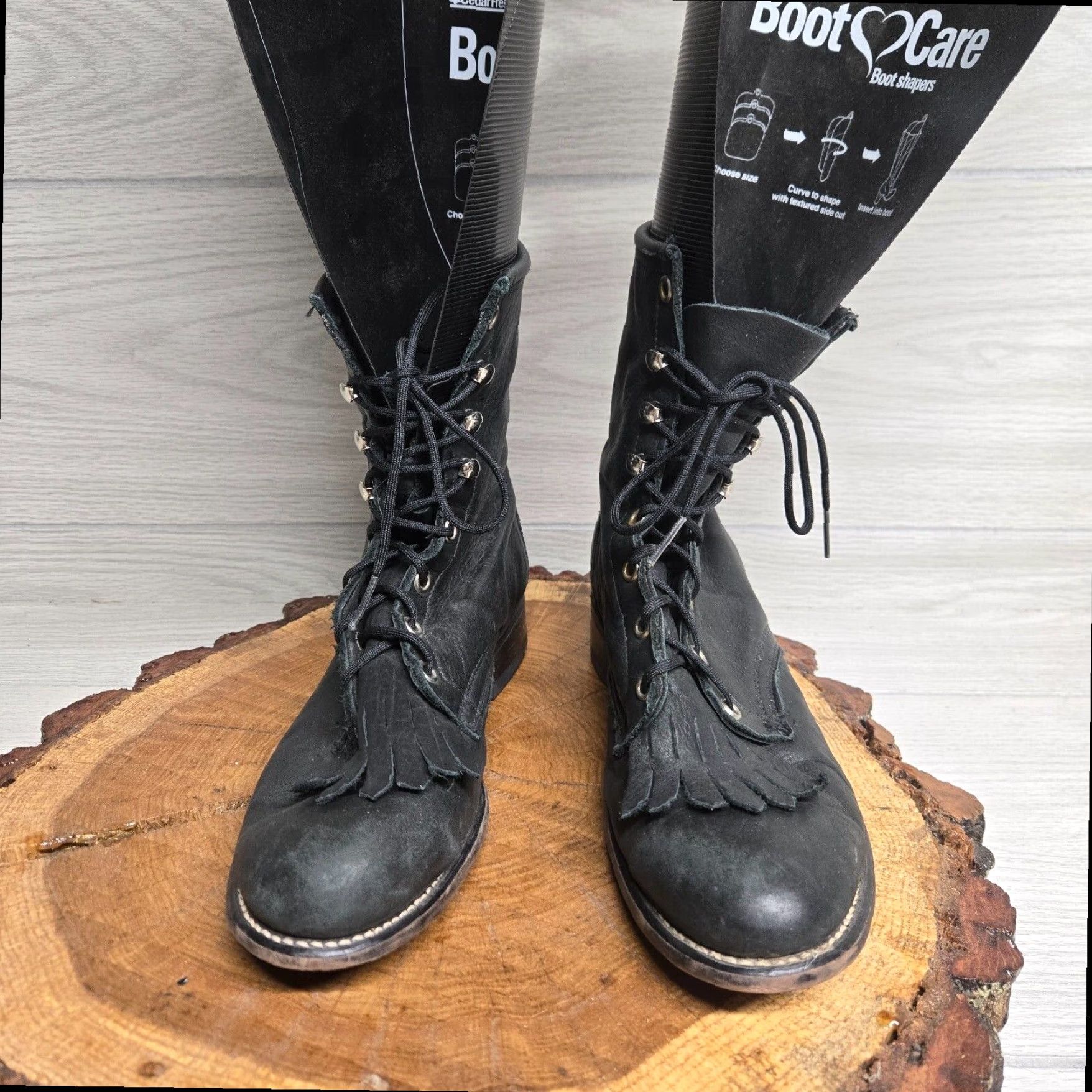 Vintage Laredo Women's Western Boots Black Leather Lace Up Tall Size 7.5 M Size US 8 / IT 38 - 3 Thumbnail