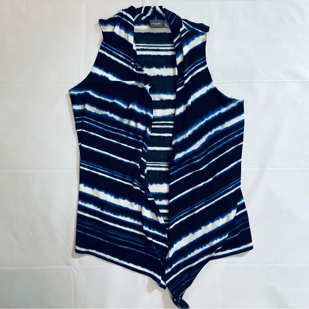 Chicos Chico's Travelers Watercolor Black Blue Stripe Vest Size 0 Size S / US 4 / IT 40 - 6 Thumbnail